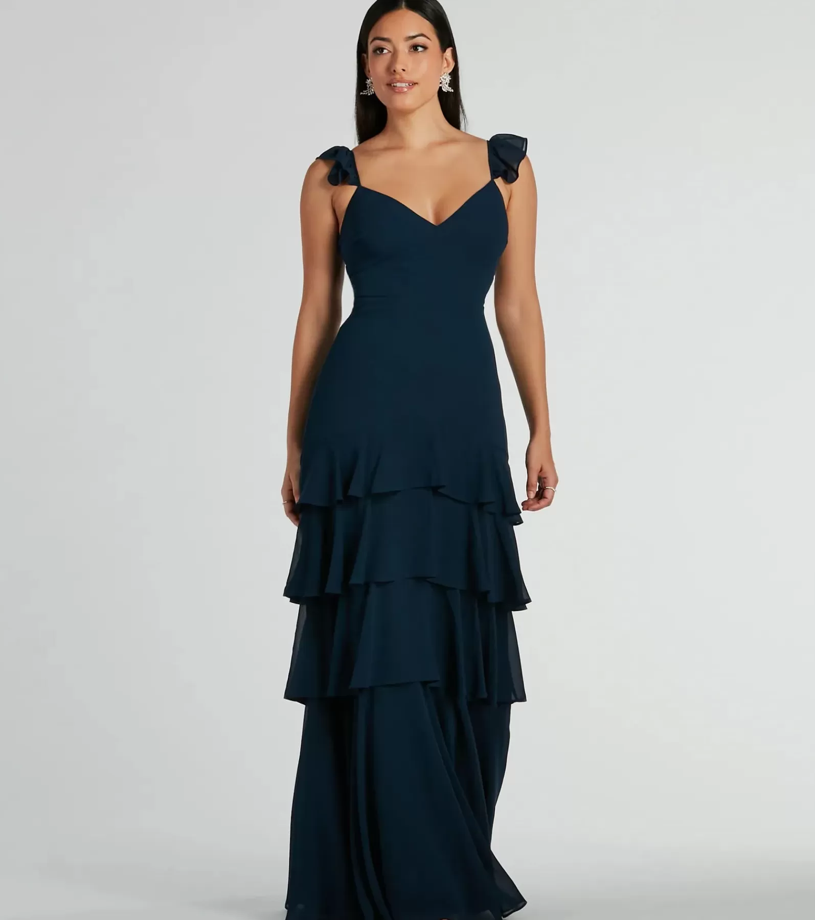 Windsor Pink Bridesmaid Dresses | Country Wedding Guest Dresses*Adalee Flutter Strap Ruffled Chiffon Formal Dress