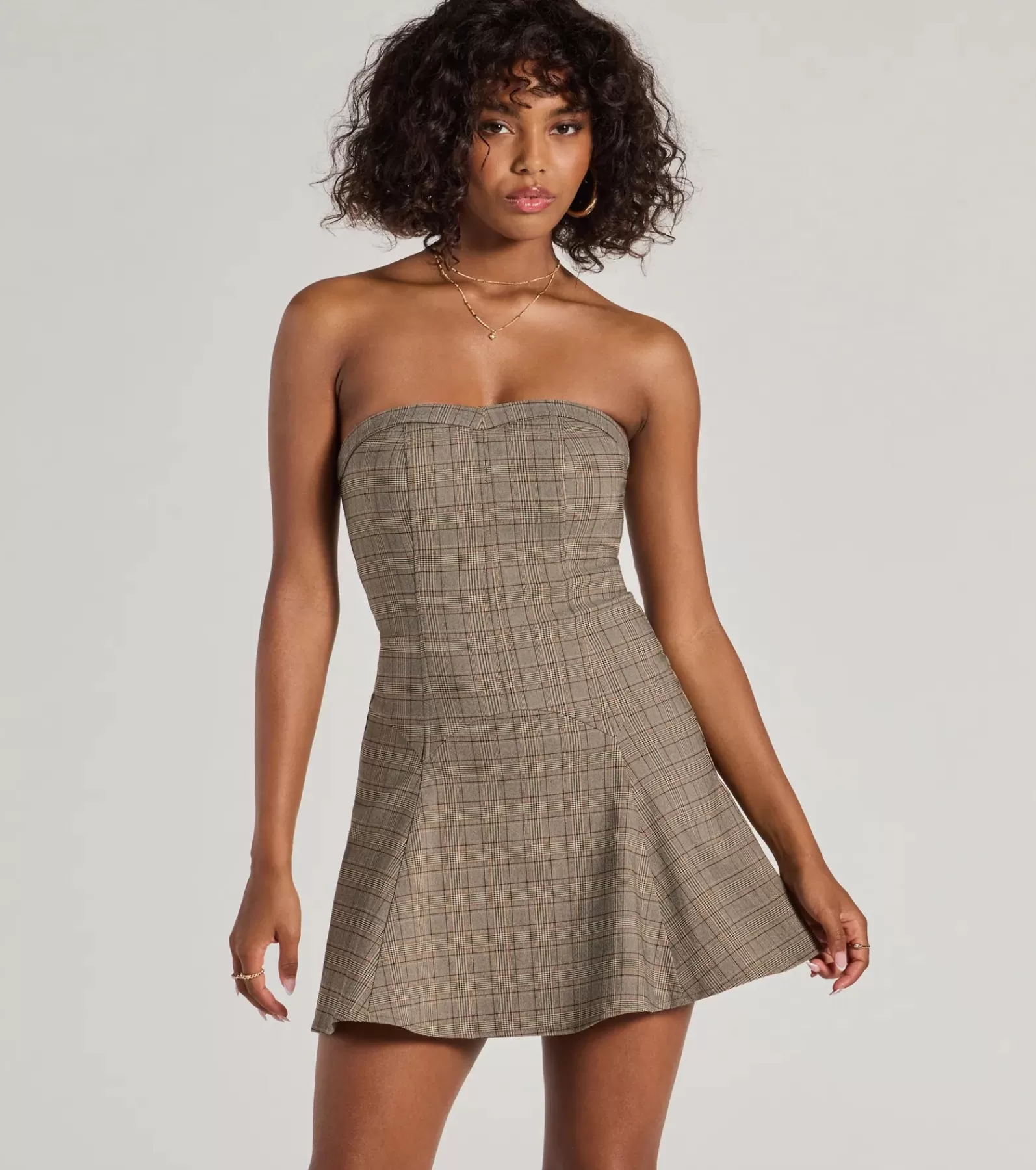Windsor Short & Mini Dresses | Skater Dresses*Adorable Look Plaid Print Strapless Skater Dress
