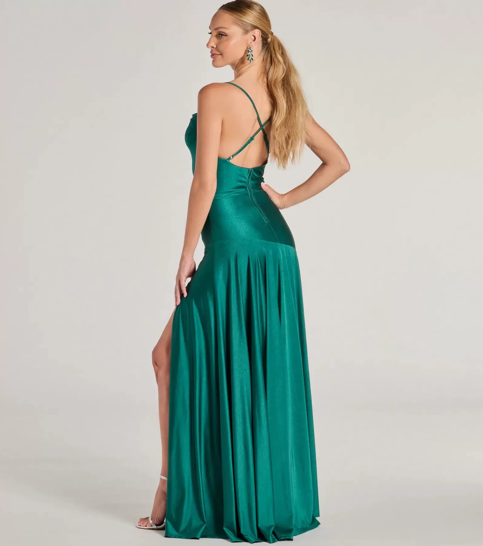 Windsor Wedding Outfits | Green Holiday Dresses*Alaia Cross-Back Pleated A-Line Formal Dress