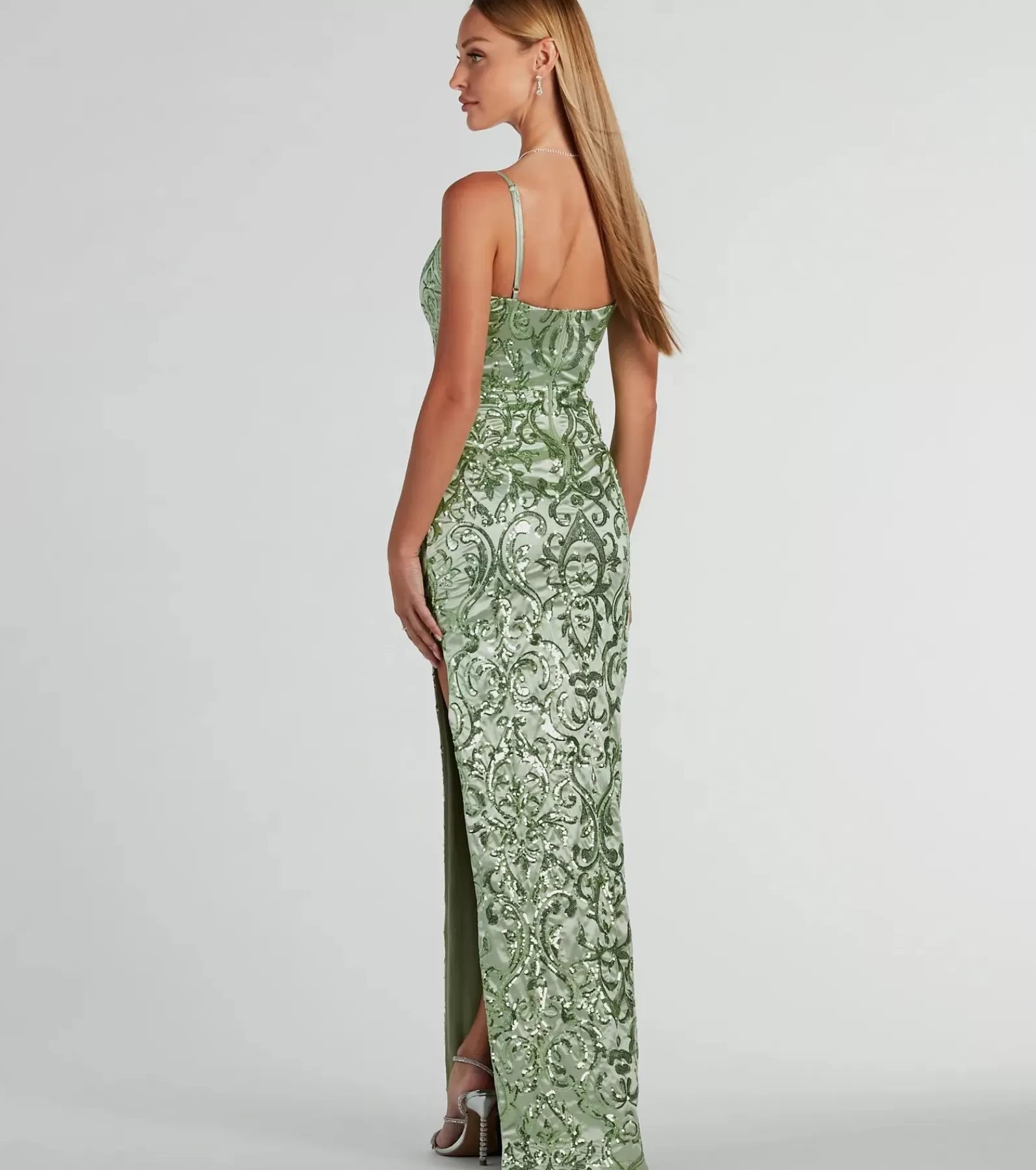 Windsor Sequin Bridesmaid Dresses | Satin Bridesmaid Dresses*Alessia Square Neck Slim Sequin Satin Formal Dress