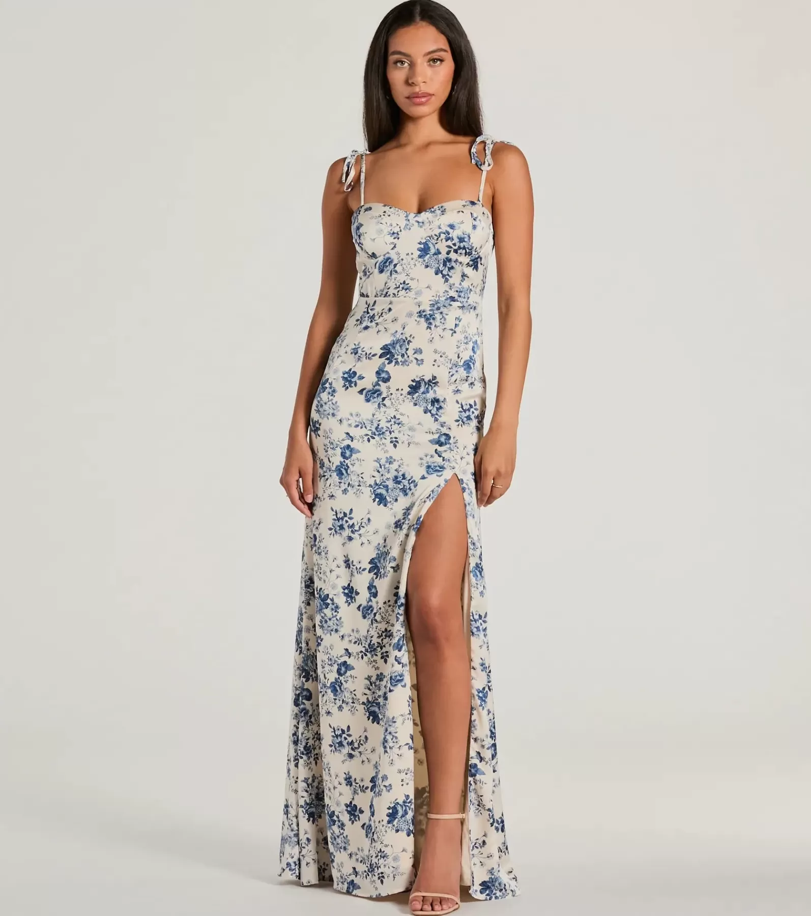 Windsor Beach Wedding Guest Dresses*Amalia High Slit Floral Satin Mermaid Dress