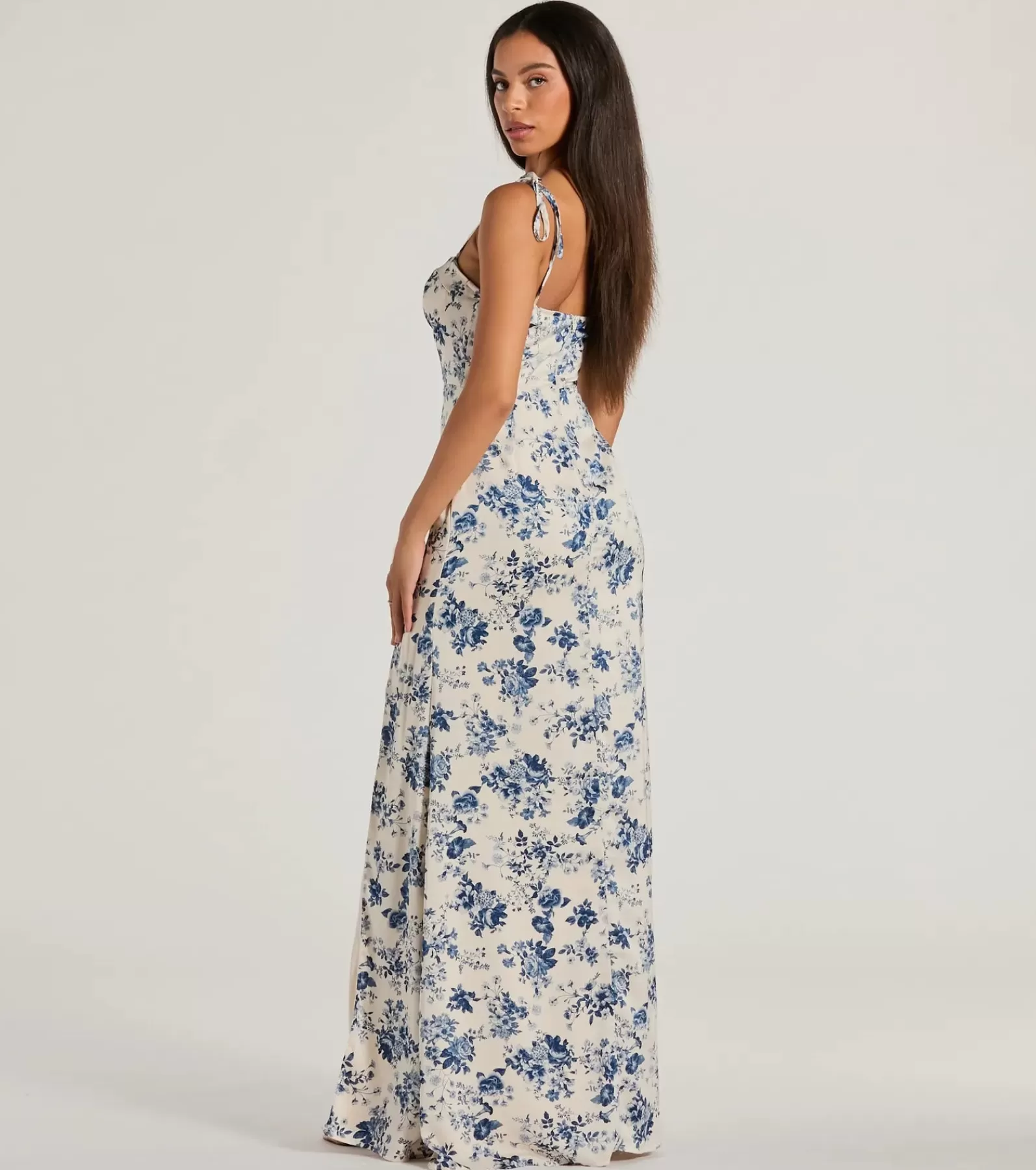 Windsor Beach Wedding Guest Dresses*Amalia High Slit Floral Satin Mermaid Dress