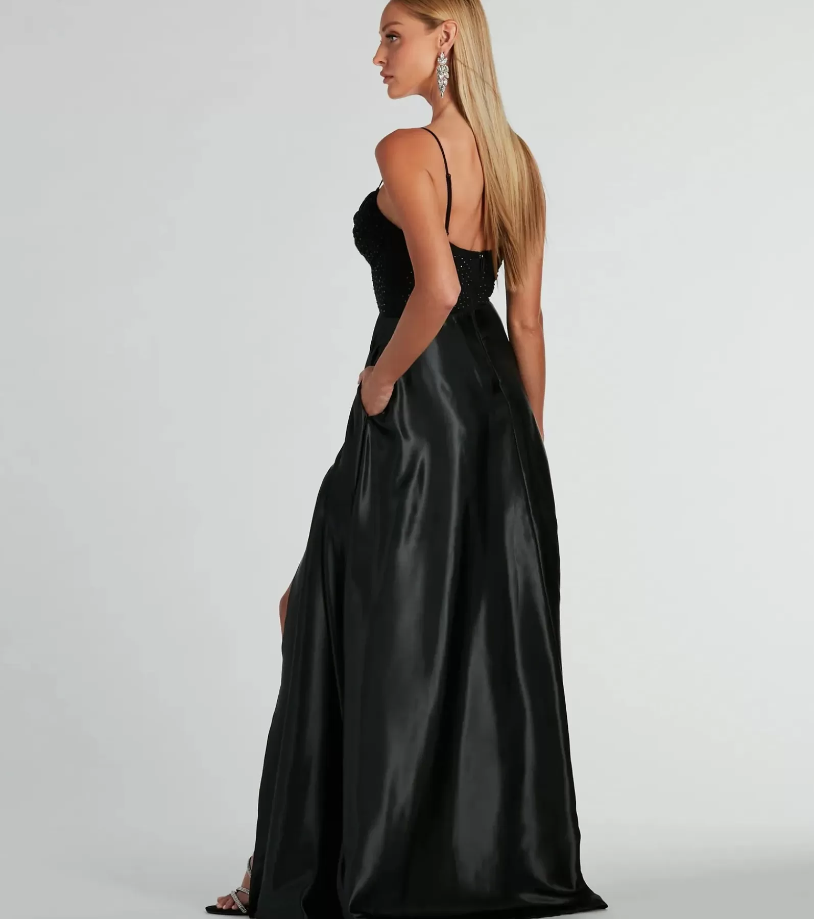 Windsor Ball Gowns*Ammara Cowl Neck Slit A-Line Satin Formal Dress