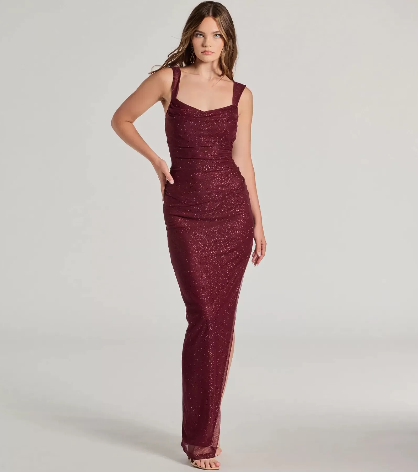 Windsor Wedding Outfits | Red Bridesmaid Dresses*Amora Glitter Mesh High Slit Formal Dress
