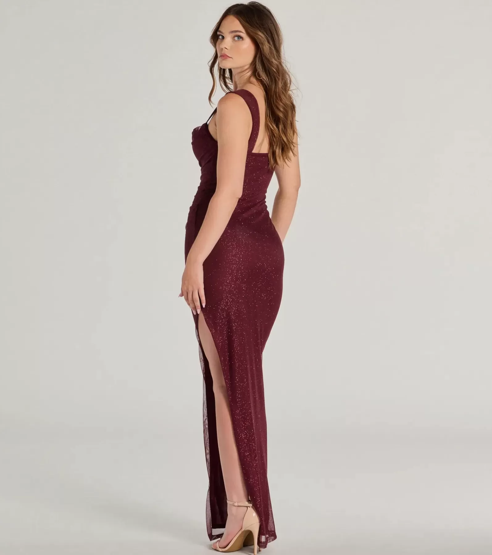 Windsor Wedding Outfits | Red Bridesmaid Dresses*Amora Glitter Mesh High Slit Formal Dress