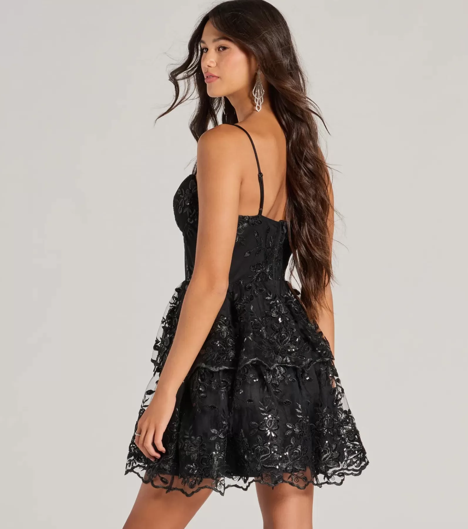 Windsor Mini Holiday Dresses | Sequin Holiday Dresses*Andrea Corset Floral Embroidered A-Line Party Dress