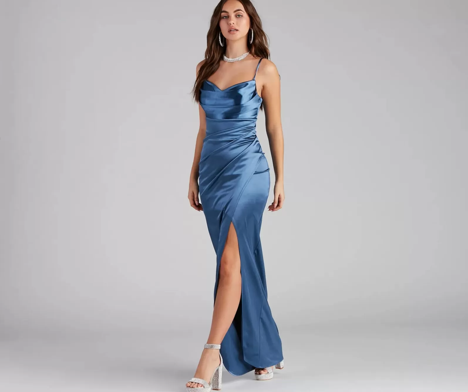 Windsor Satin Bridesmaid Dresses | Blue Bridesmaid Dresses*Annabelle Knit Satin Formal Dress