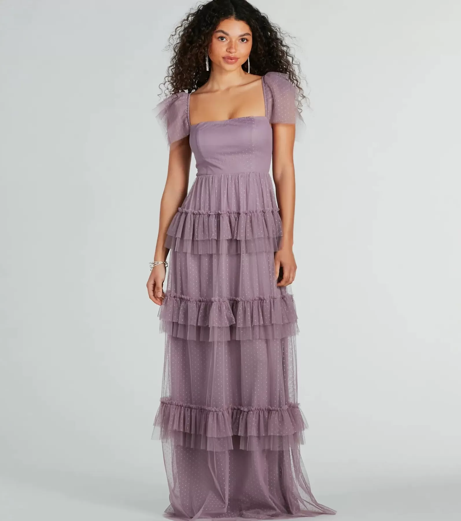 Windsor Purple Bridesmaid Dresses*Arylee Polka Dot A-Line Ruffle Tulle Formal Dress