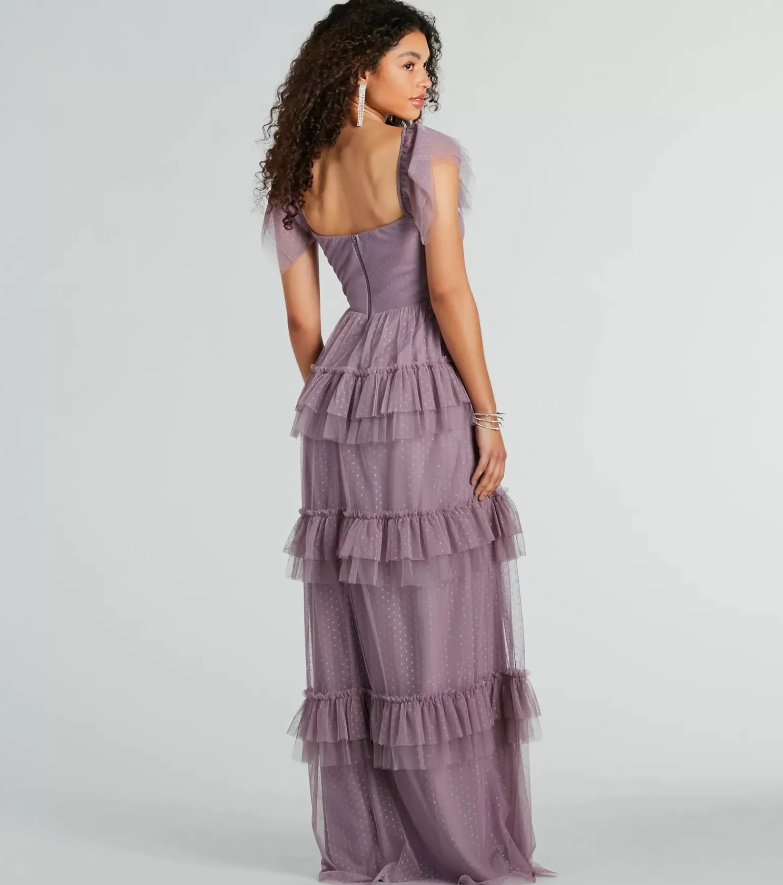 Windsor Purple Bridesmaid Dresses*Arylee Polka Dot A-Line Ruffle Tulle Formal Dress