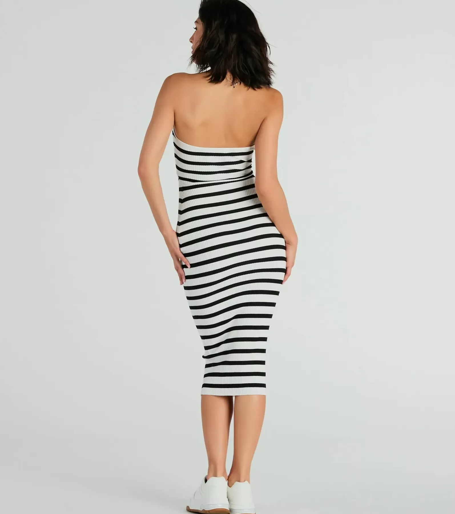 Windsor Sundresses*Babe In Stripes Strapless Cutout Ribbed Knit Midi Dress
