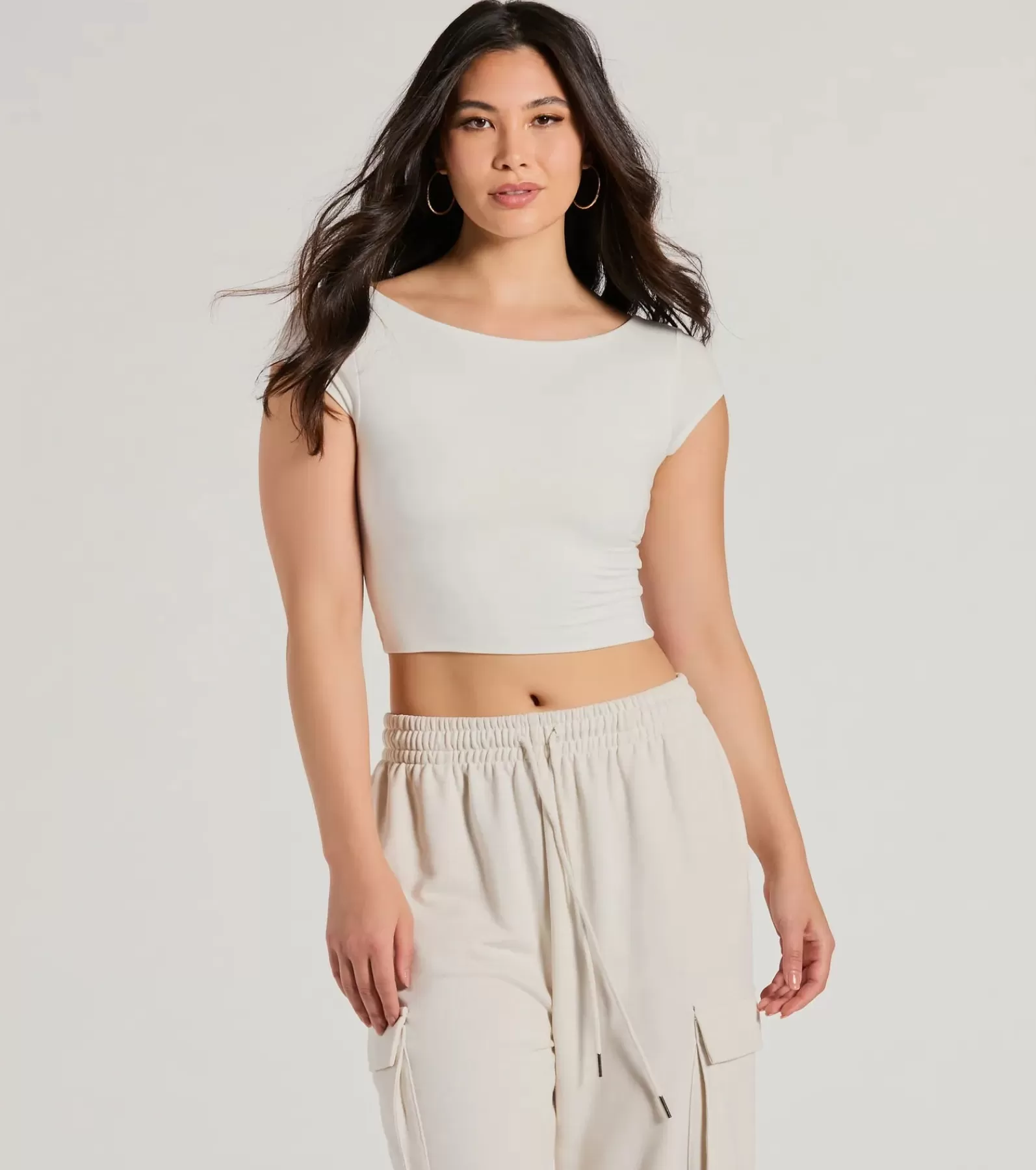 Windsor Smooth Collection | Basic Tops*Back It Up Short Sleeve Strappy Crop Top