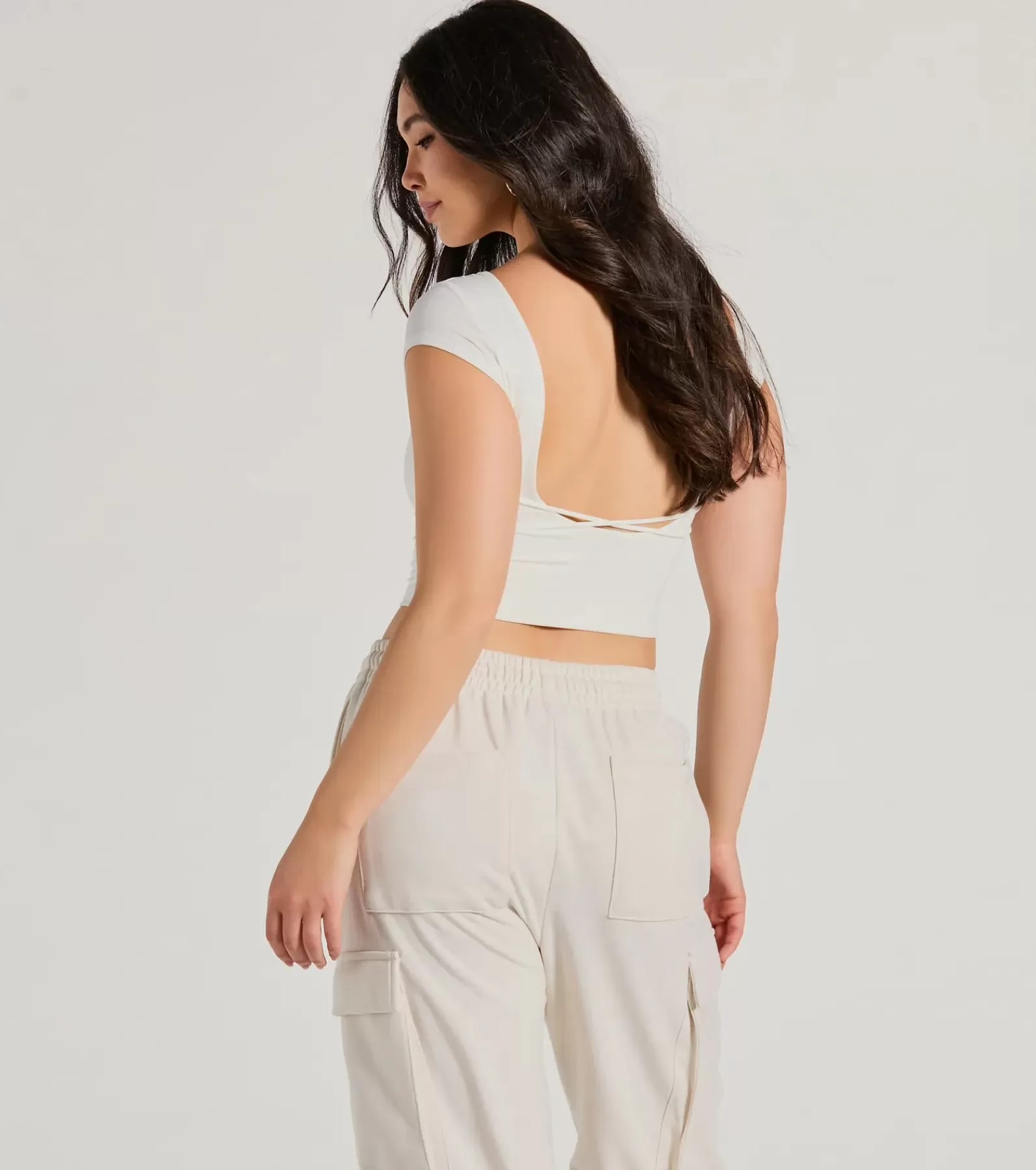 Windsor Smooth Collection | Basic Tops*Back It Up Short Sleeve Strappy Crop Top