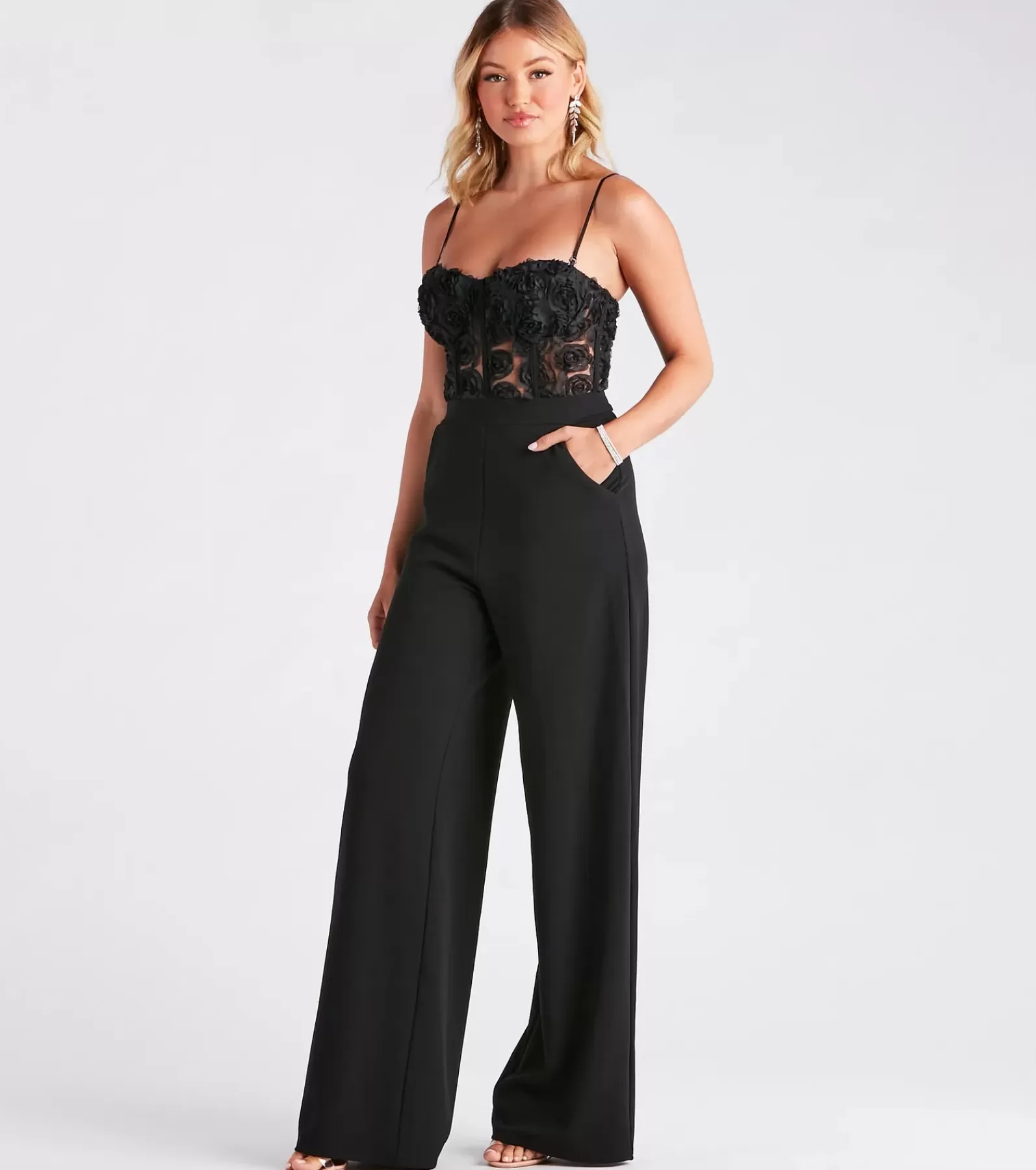 Windsor All Jumpsuits & Rompers | Black Pants*Bare Necessities Floral Applique Corset Jumpsuit