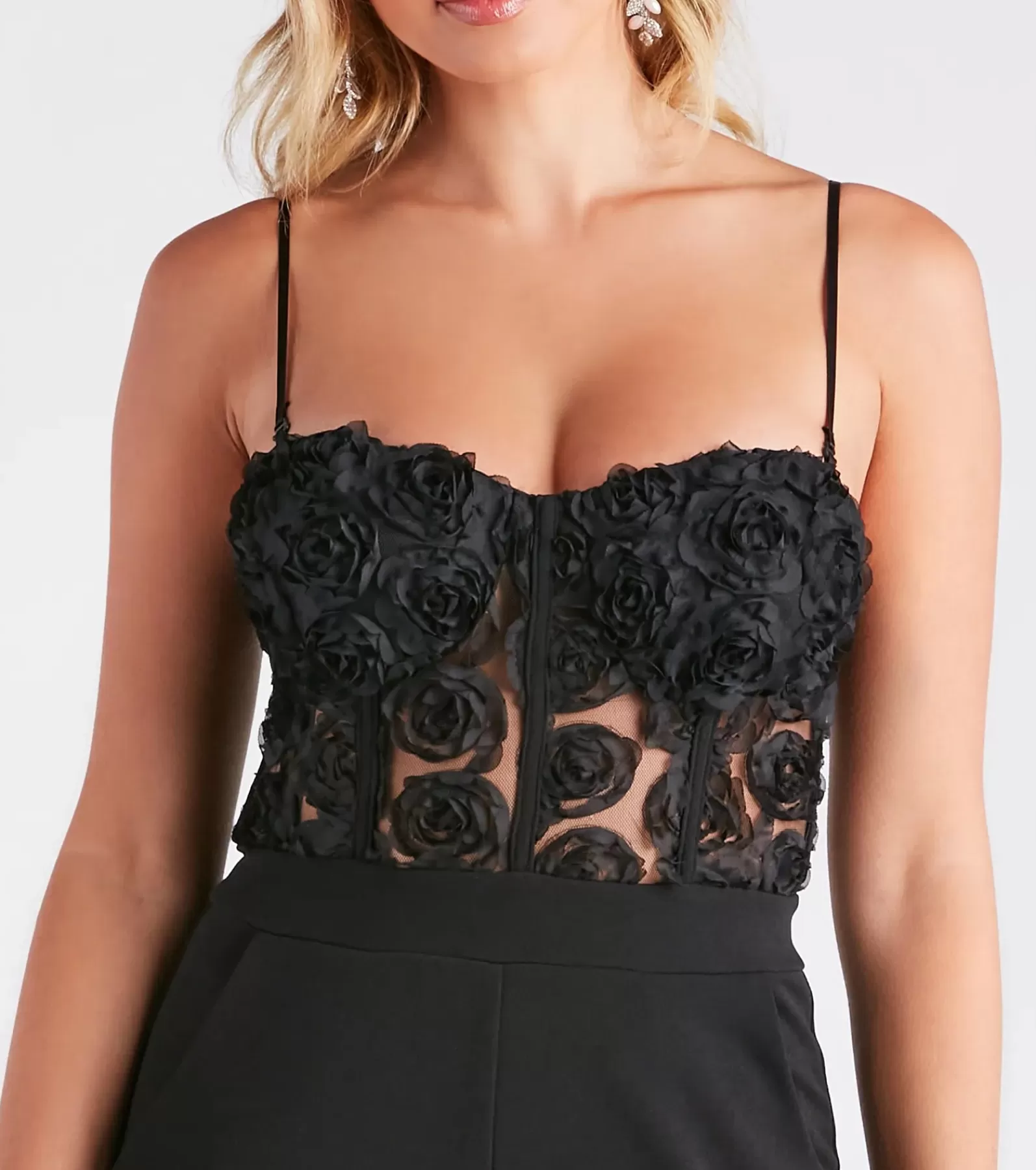 Windsor All Jumpsuits & Rompers | Black Pants*Bare Necessities Floral Applique Corset Jumpsuit