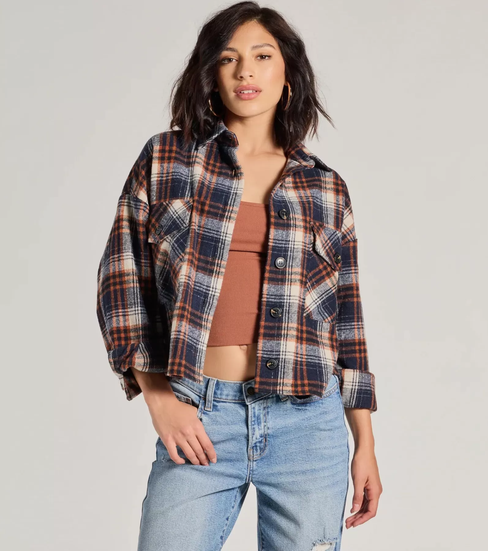 Windsor Shackets*Basic Vibes Cropped Plaid Shacket