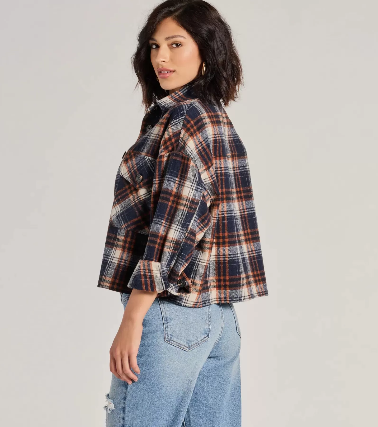 Windsor Shackets*Basic Vibes Cropped Plaid Shacket