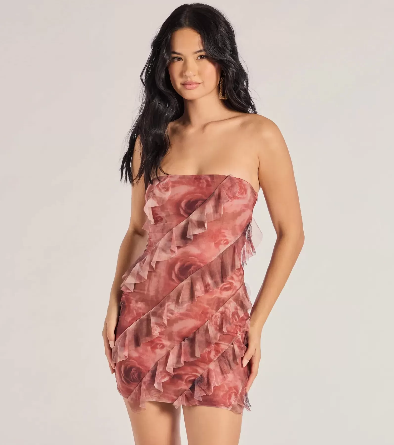 Windsor Short & Mini Dresses | Bodycon Dresses*Blooming Floral Print Ruffled Mesh Mini Dress