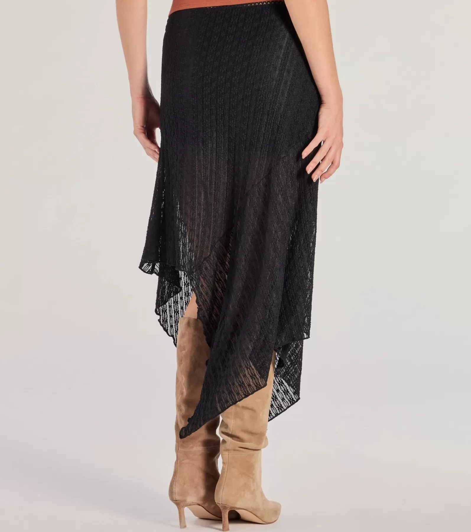 Windsor Black Skirts | Midi Skirts*Boho Style Sheer Lace Asymmetric Midi Skirt