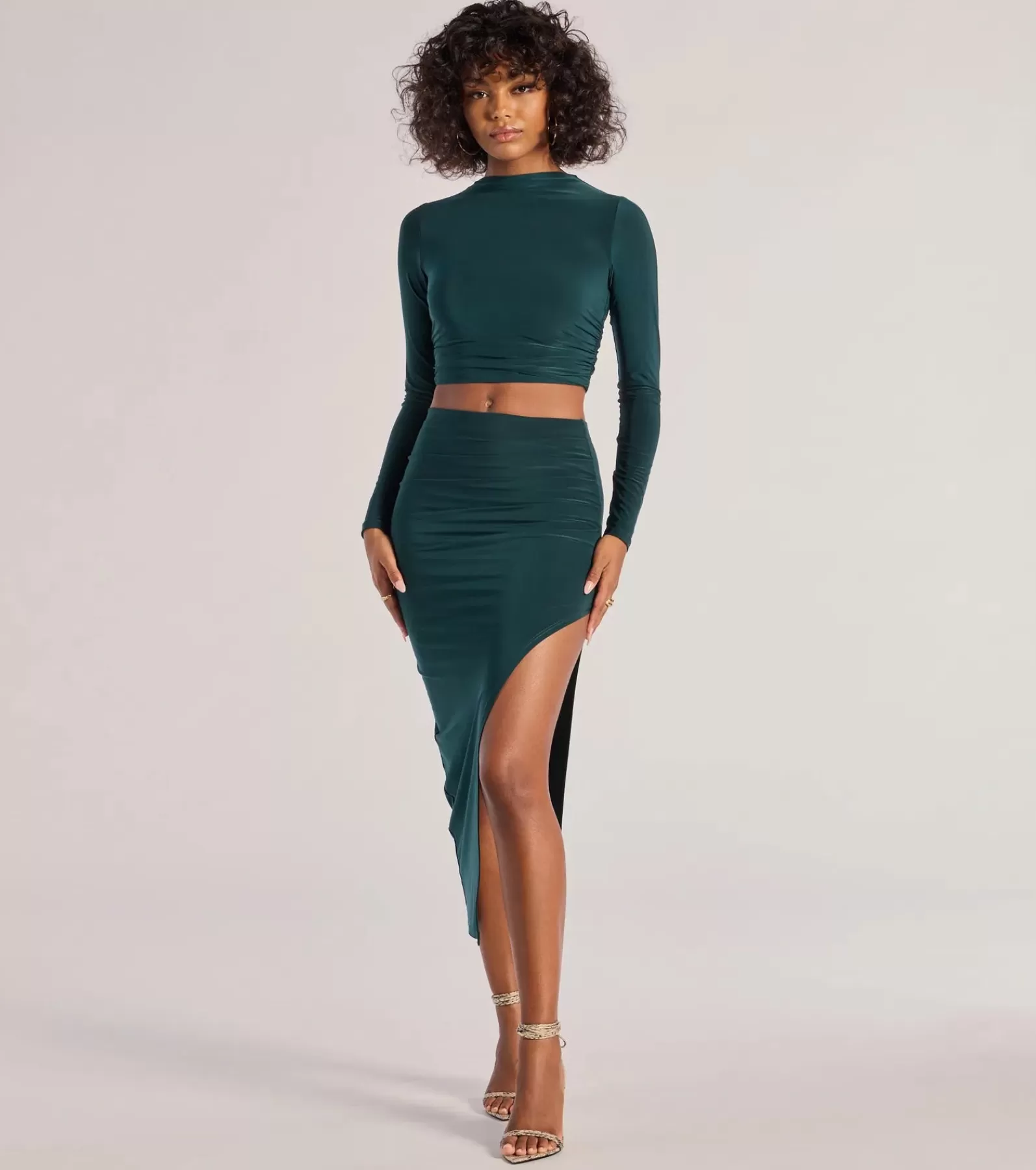 Windsor All Matching Sets | Midi Skirts*Bold Staple Ruched Asymmetrical Midi Skirt