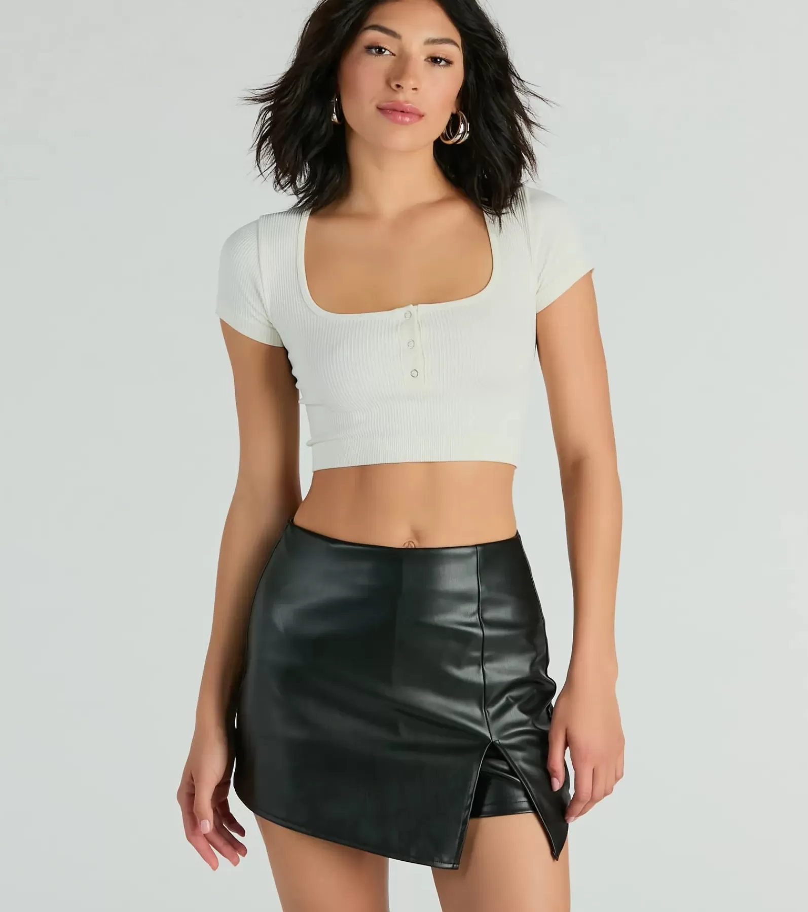 Windsor Black Skirts | Faux Leather & Suede Bottoms*Born To Be Sleek High-Rise Slit Faux Leather Skort