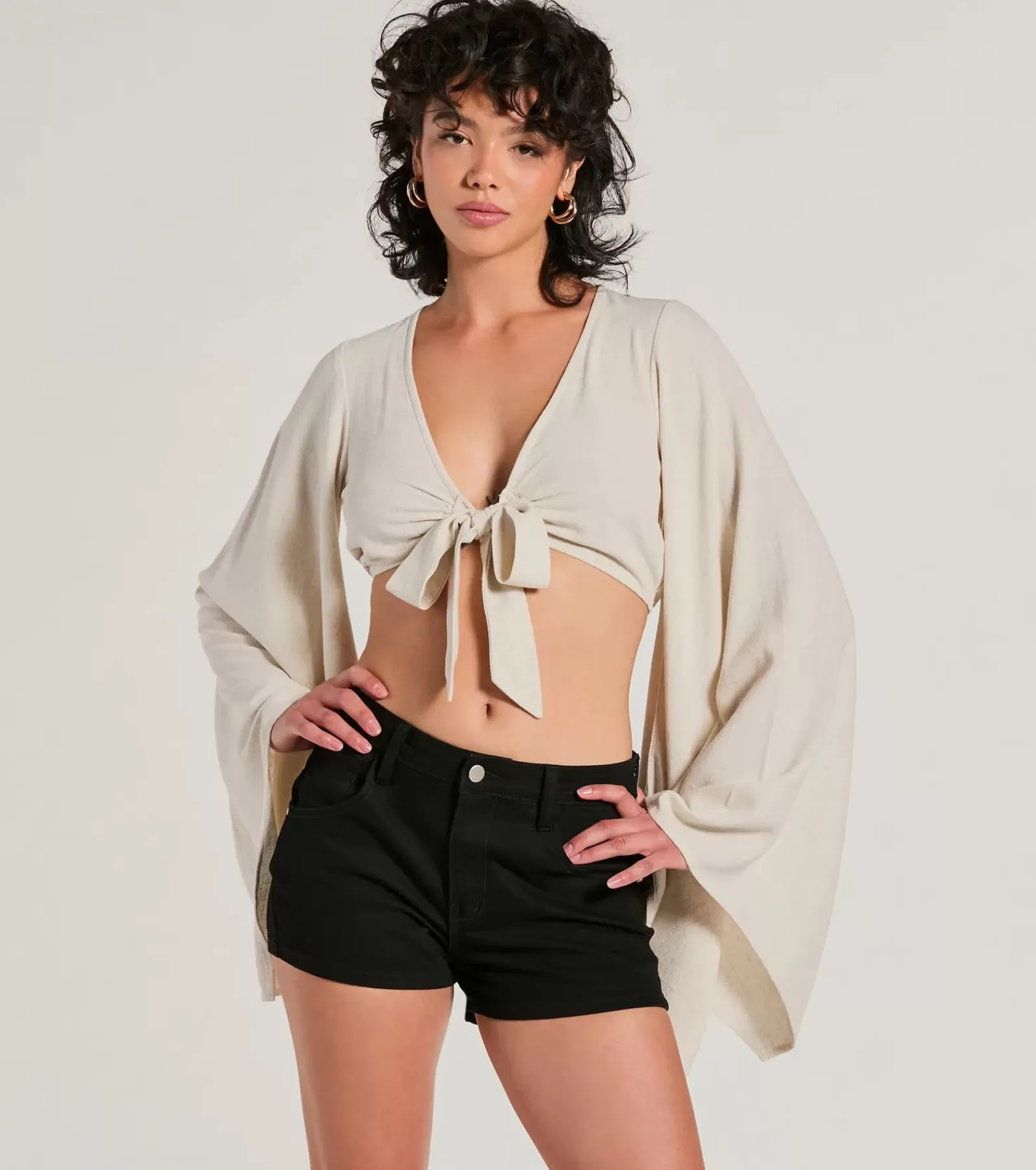 Windsor Tie Front Tops | Long Sleeve Tops*Breezy Energy Tie Front Long Sleeve Linen Top