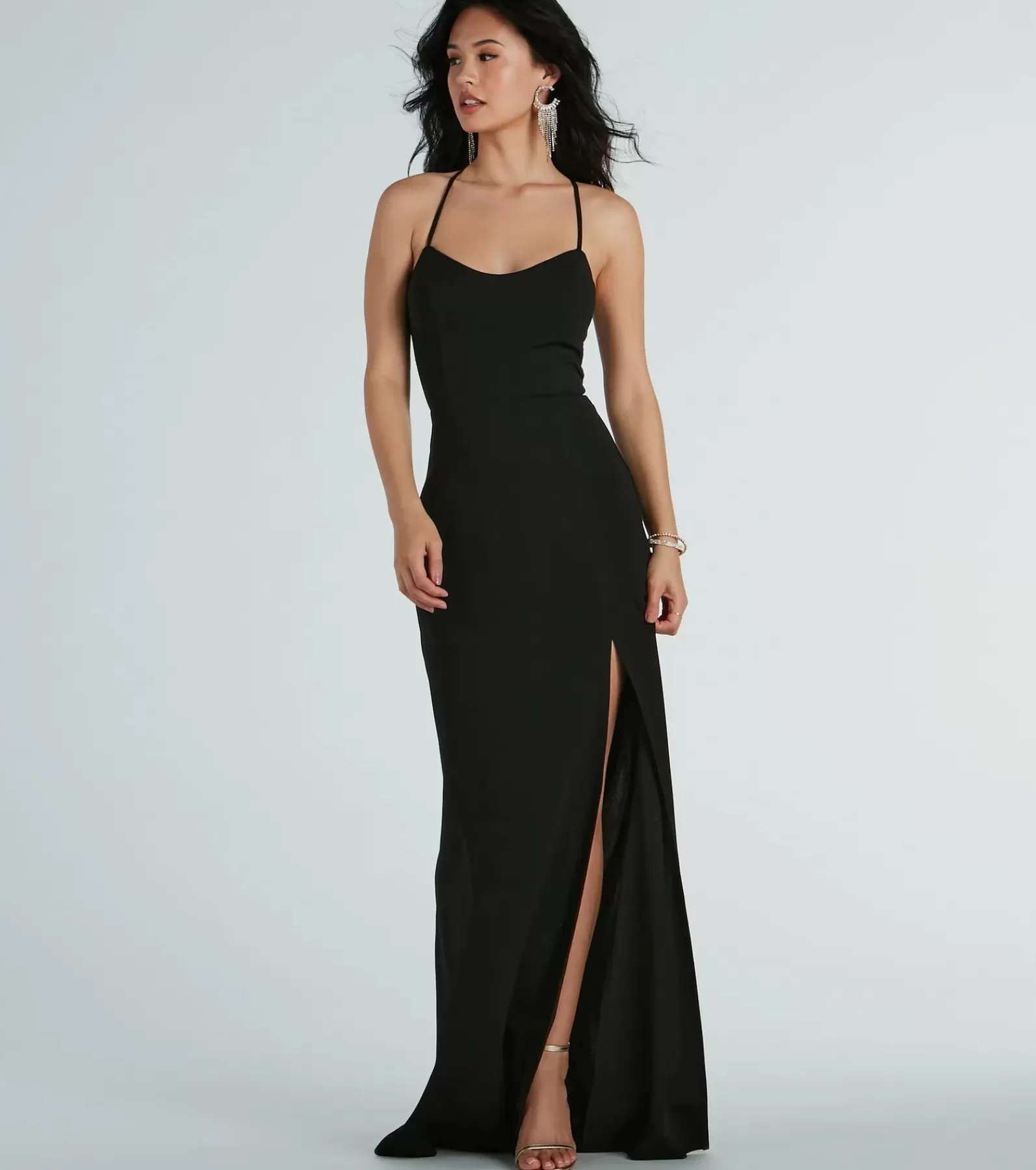 Windsor Black Bridesmaid Dresses | Country Wedding Guest Dresses*Brianna Strappy Back Mermaid Crepe Formal Dress