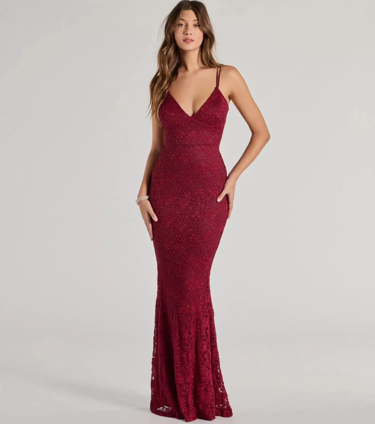 Windsor Wedding Outfits | Red Bridesmaid Dresses*Briella Glitter Lace Cross-Back Mermaid Dress