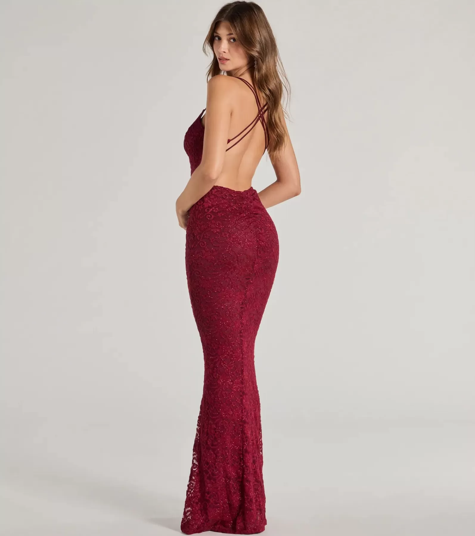 Windsor Wedding Outfits | Red Bridesmaid Dresses*Briella Glitter Lace Cross-Back Mermaid Dress