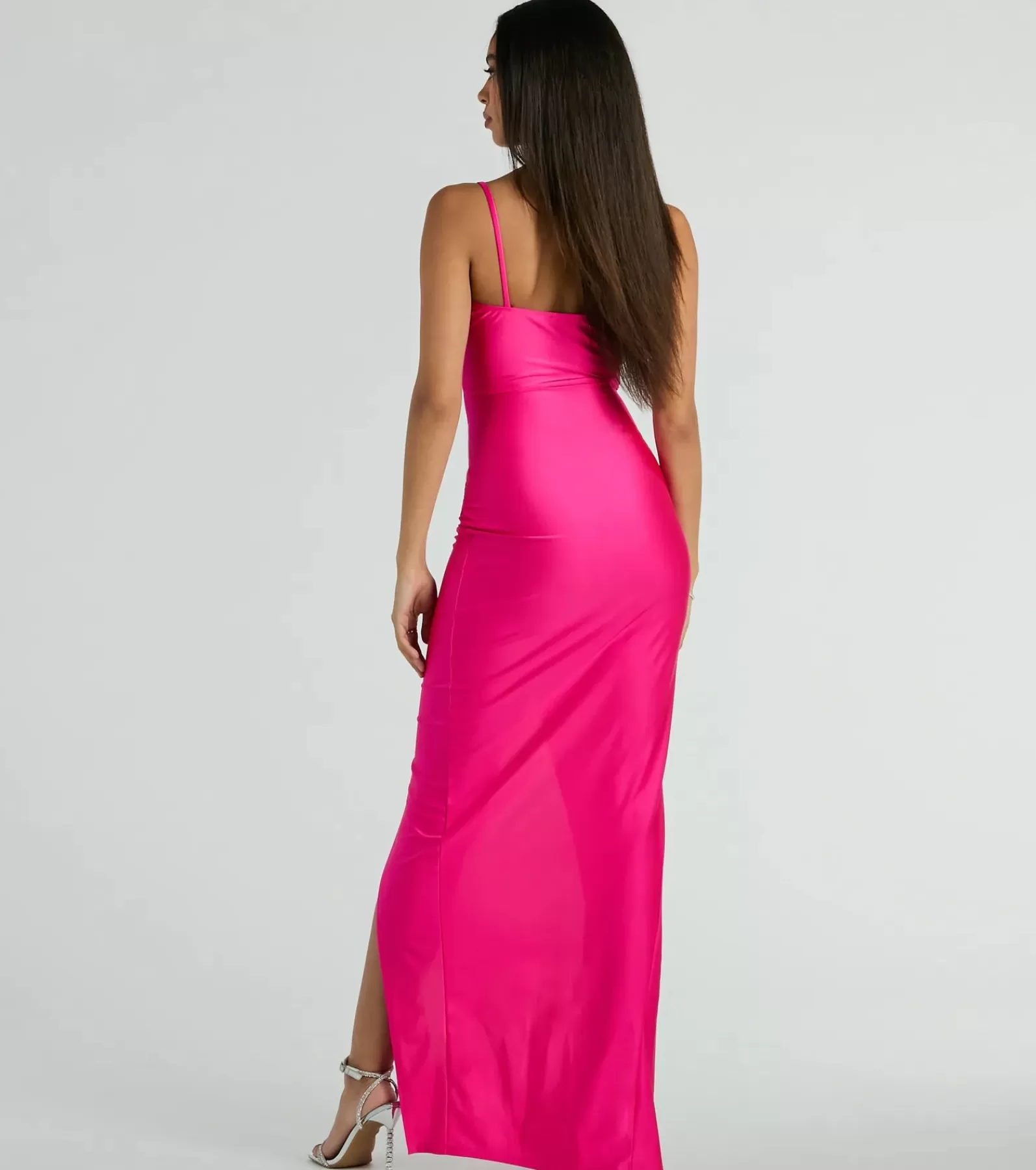 Windsor Satin Bridesmaid Dresses | Beach Wedding Guest Dresses*Brittney Formal V-Neck Slit Long Dress