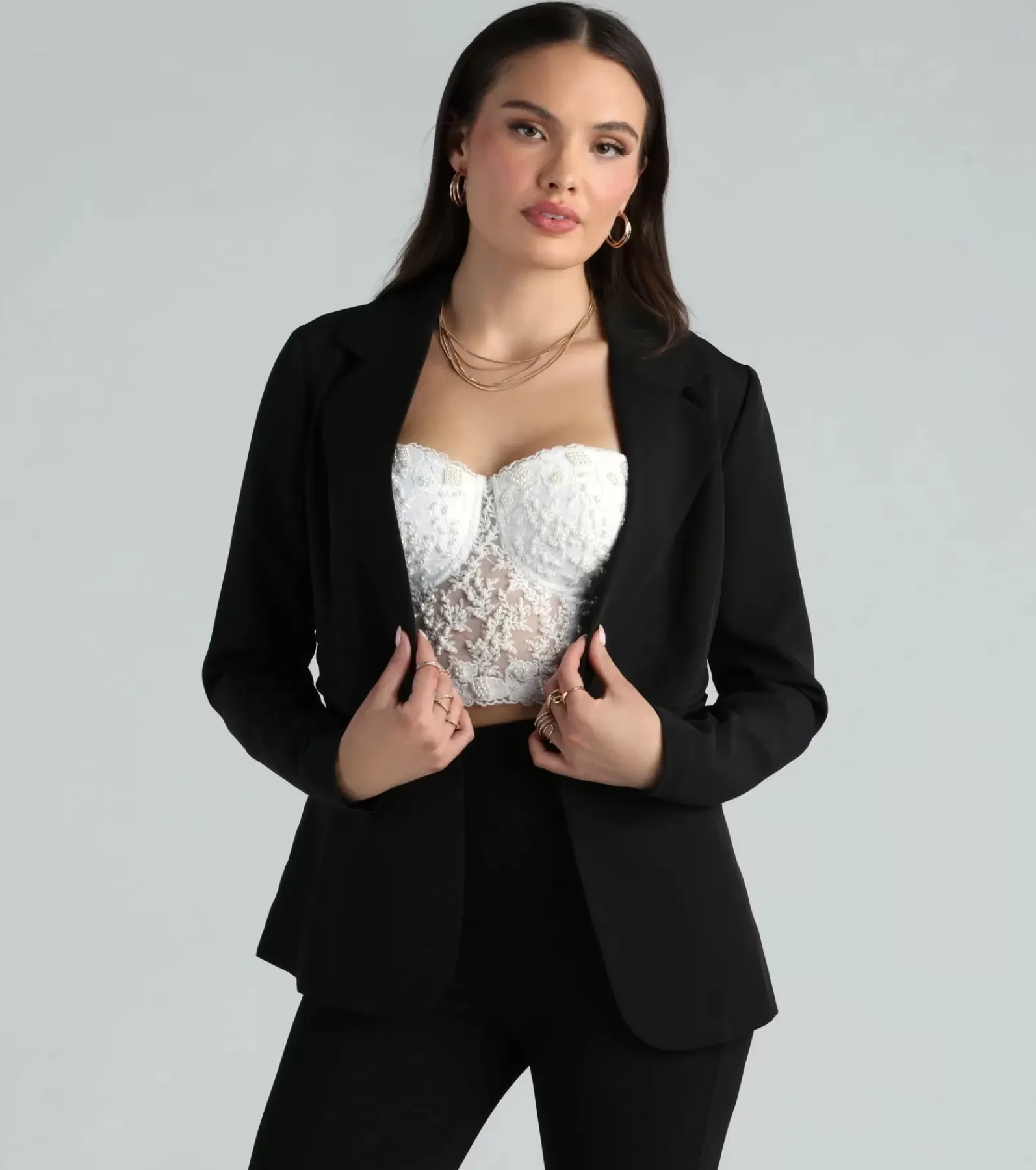 Windsor Blazers*Business Classy Woven Ruched Blazer