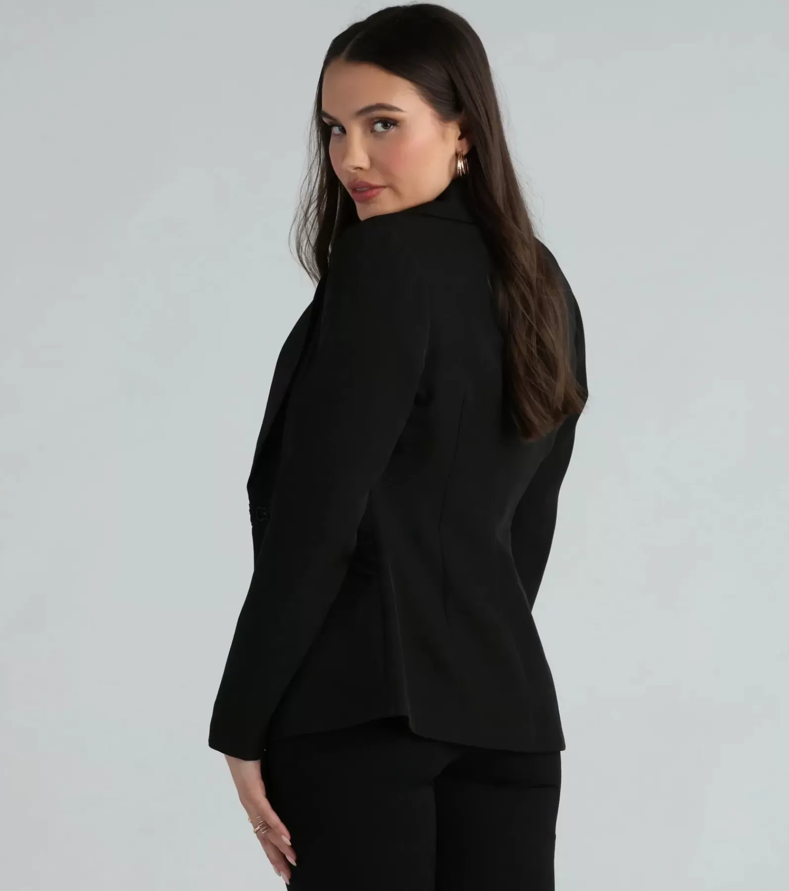 Windsor Blazers*Business Classy Woven Ruched Blazer