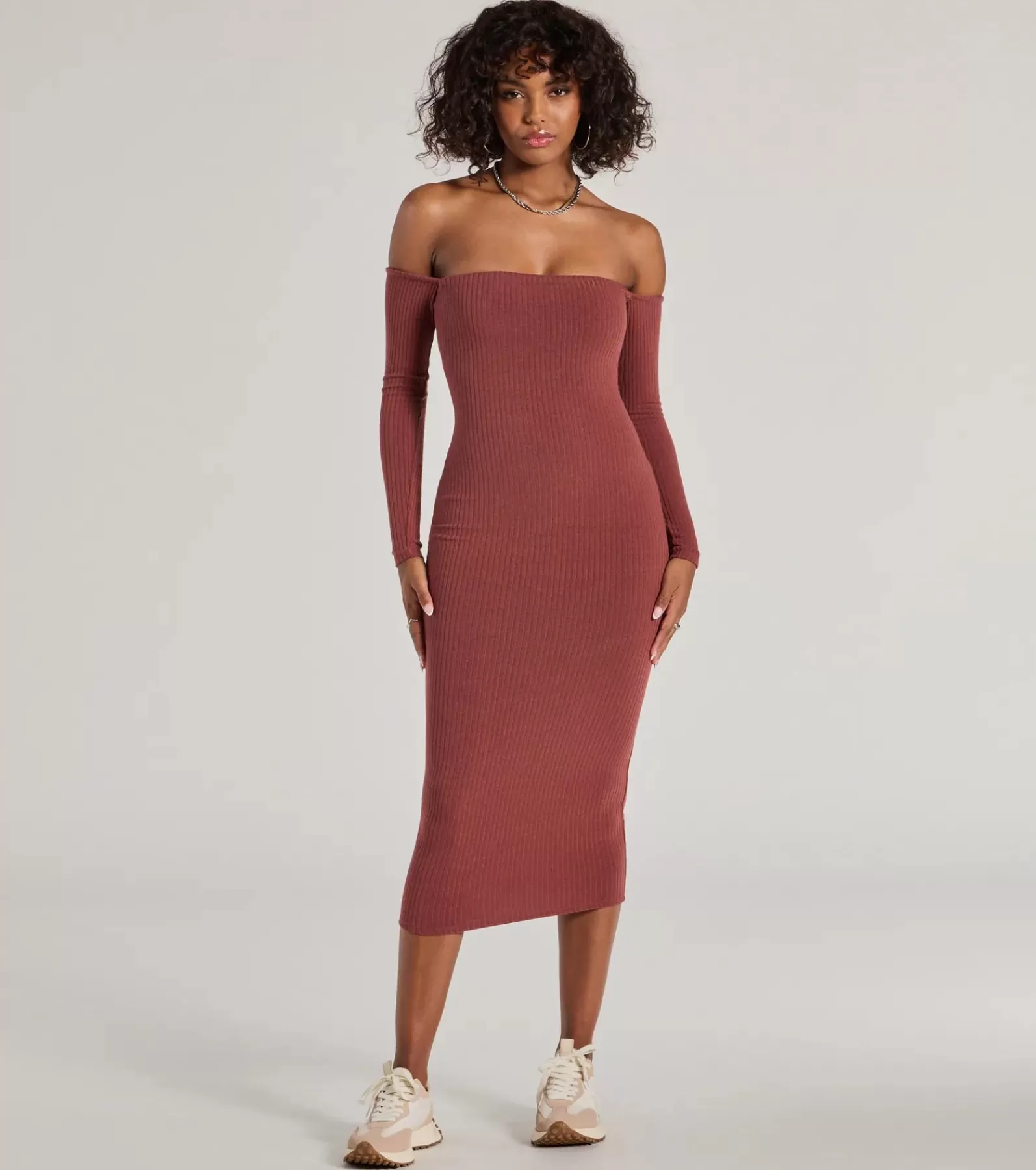 Windsor Midi Dresses | Casual Dresses*Carefree Chic Long Sleeve Ribbed Knit Midi Dress