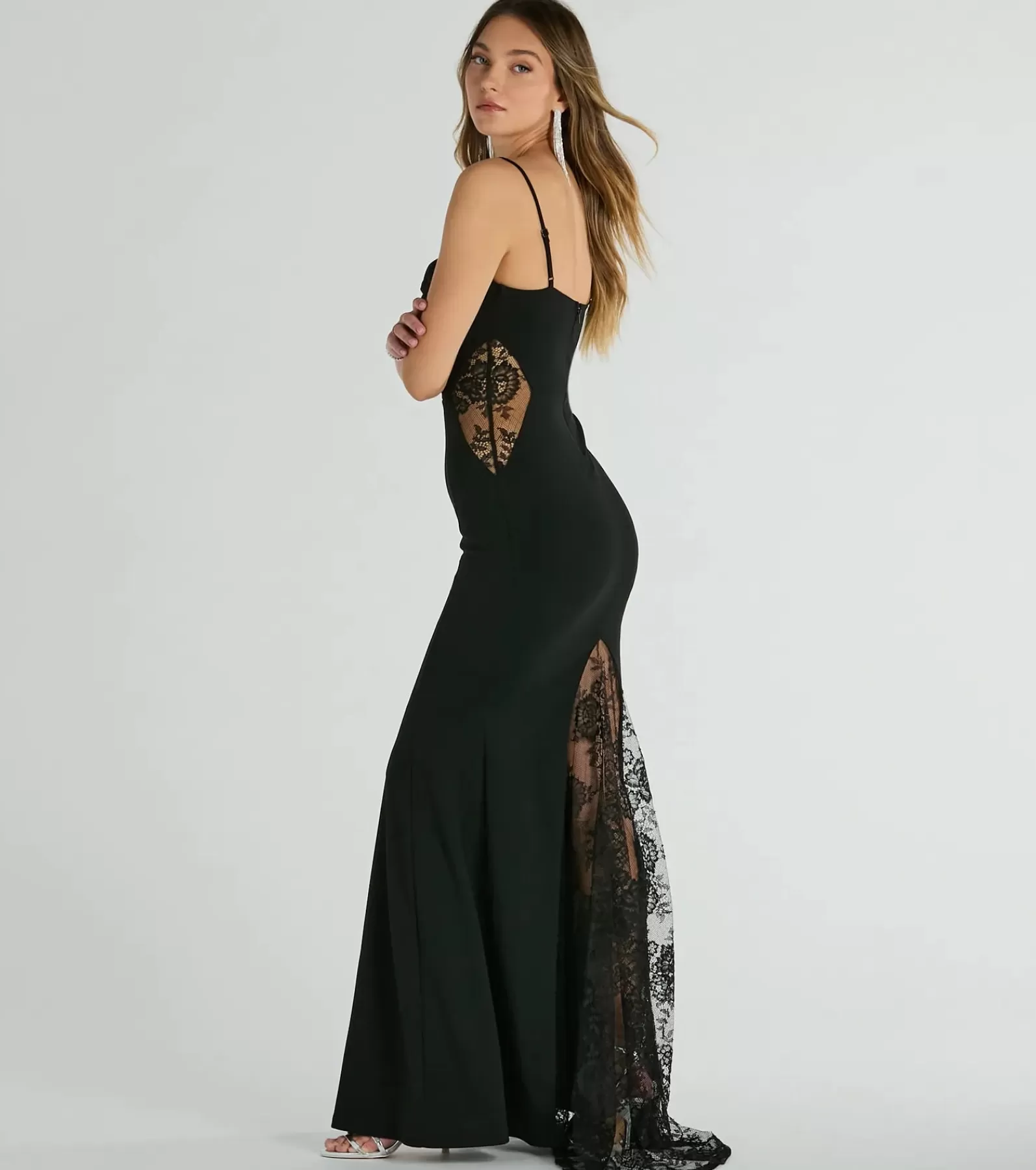 Windsor Black Bridesmaid Dresses*Carla Cowl Neck Mermaid Lace Crepe Formal Dress