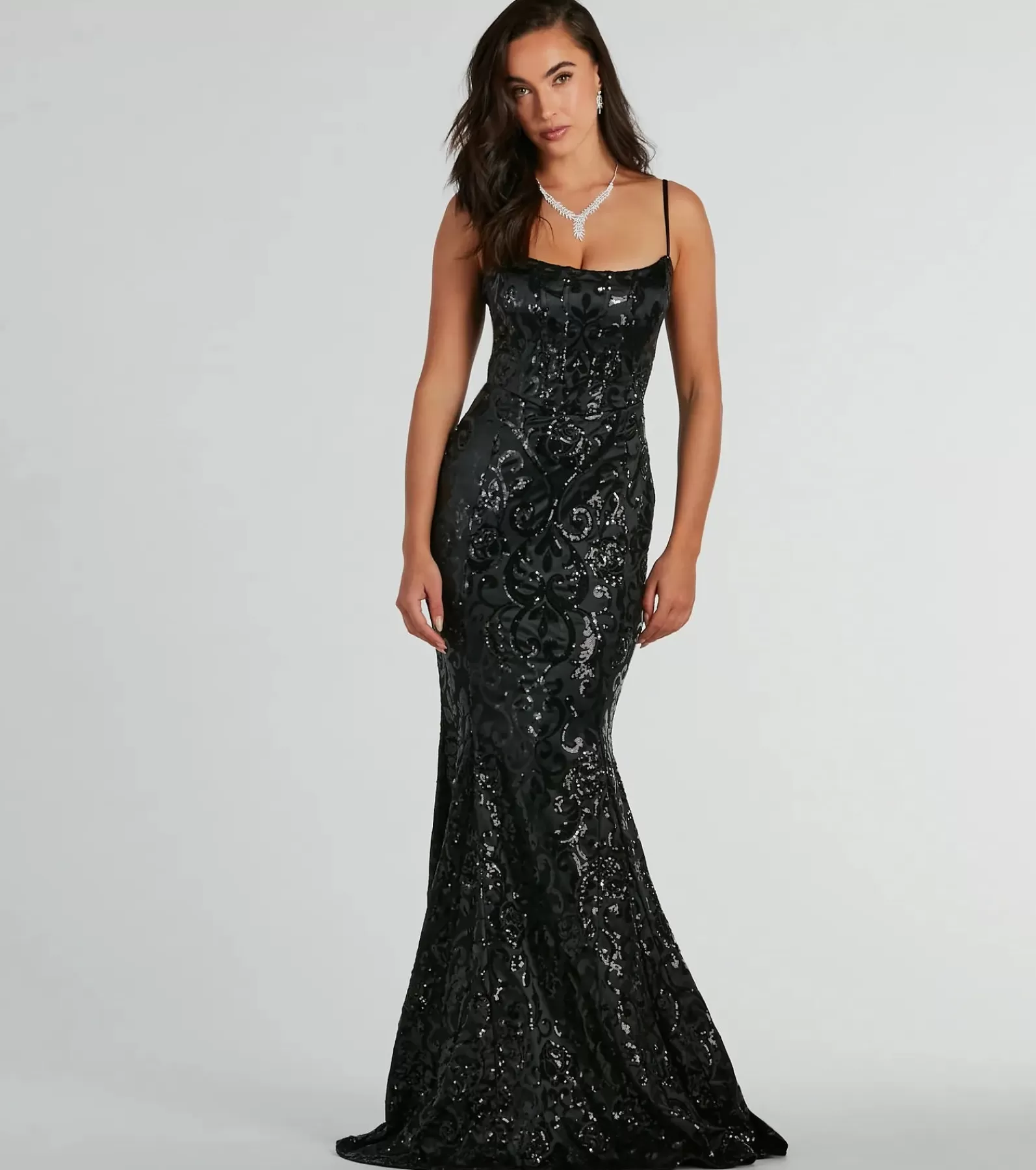 Windsor Sequin Bridesmaid Dresses | Satin Bridesmaid Dresses*Carly Lace-Up Mermaid Sequin Satin Formal Dress