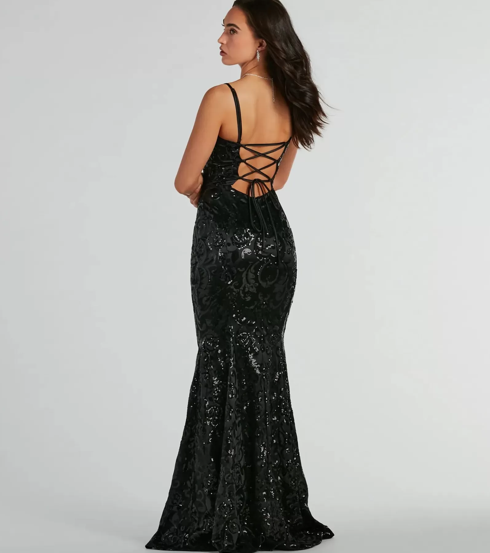 Windsor Sequin Bridesmaid Dresses | Satin Bridesmaid Dresses*Carly Lace-Up Mermaid Sequin Satin Formal Dress