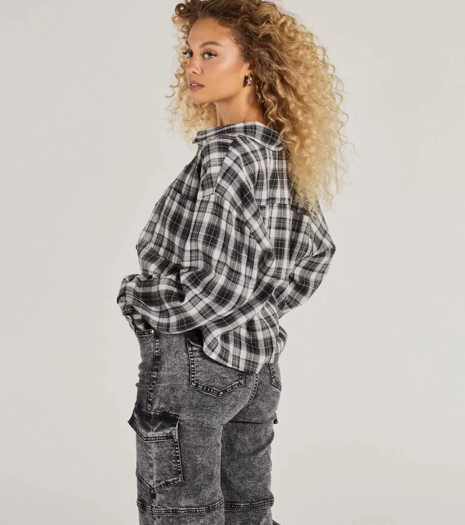Windsor Long Sleeve Tops*Casual Style Button-Down Plaid Flannel Top