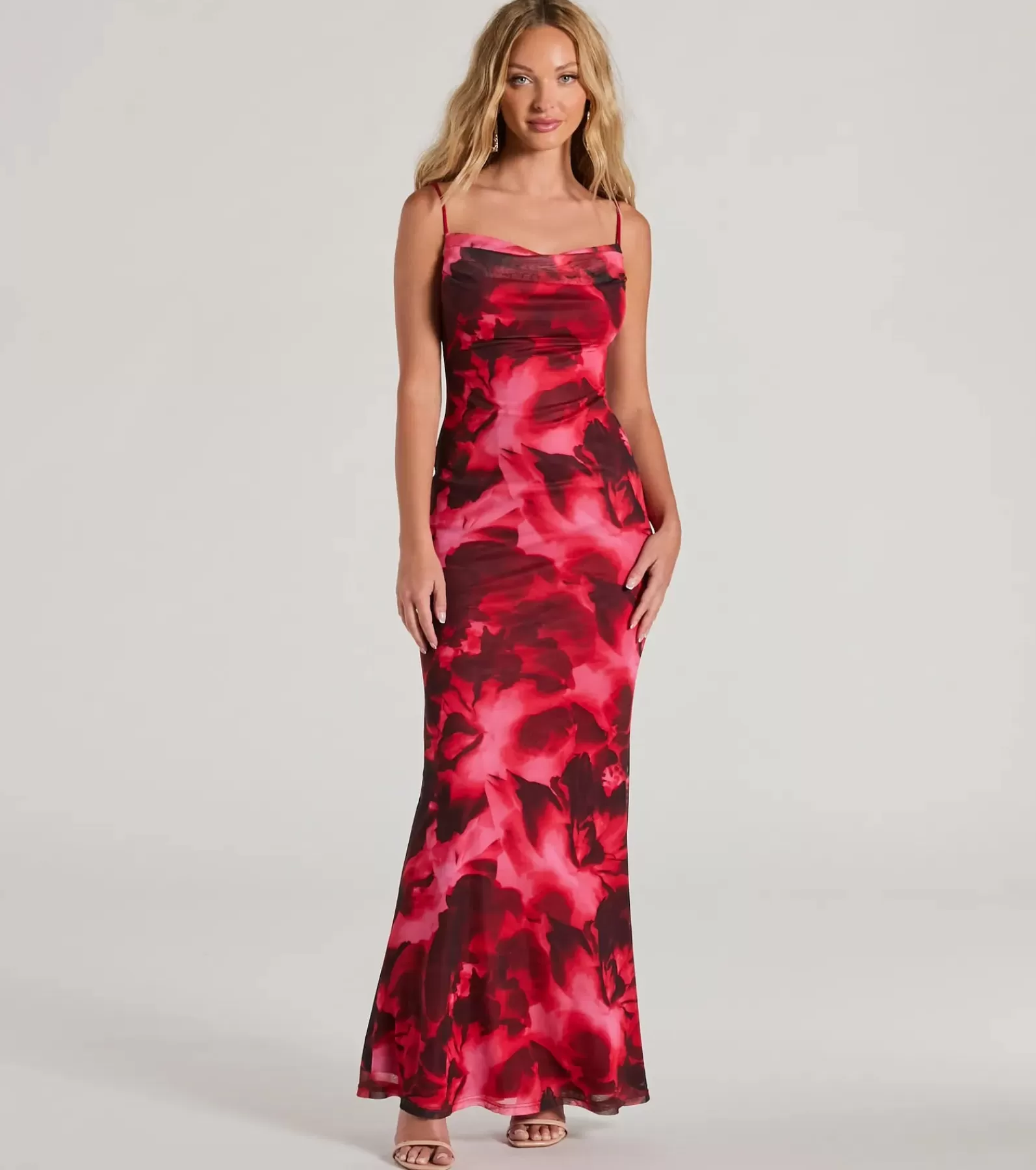 Windsor Beach Wedding Guest Dresses | Maxi Dresses*Catch Attention Cowl Neck Abstract Floral Maxi Dress
