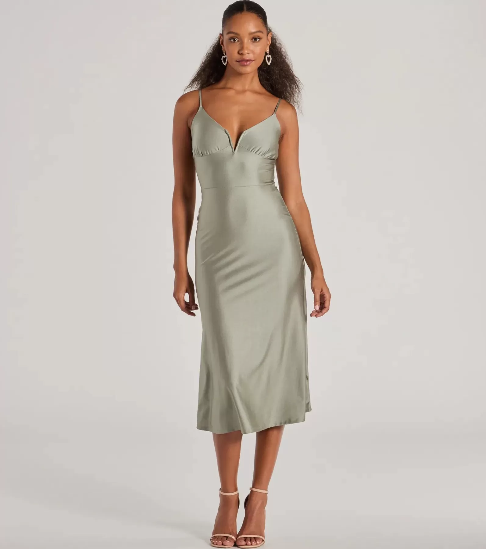 Windsor Green Bridesmaid Dresses | Country Wedding Guest Dresses*Cause To Celebrate V-Neck A-Line Midi Dress