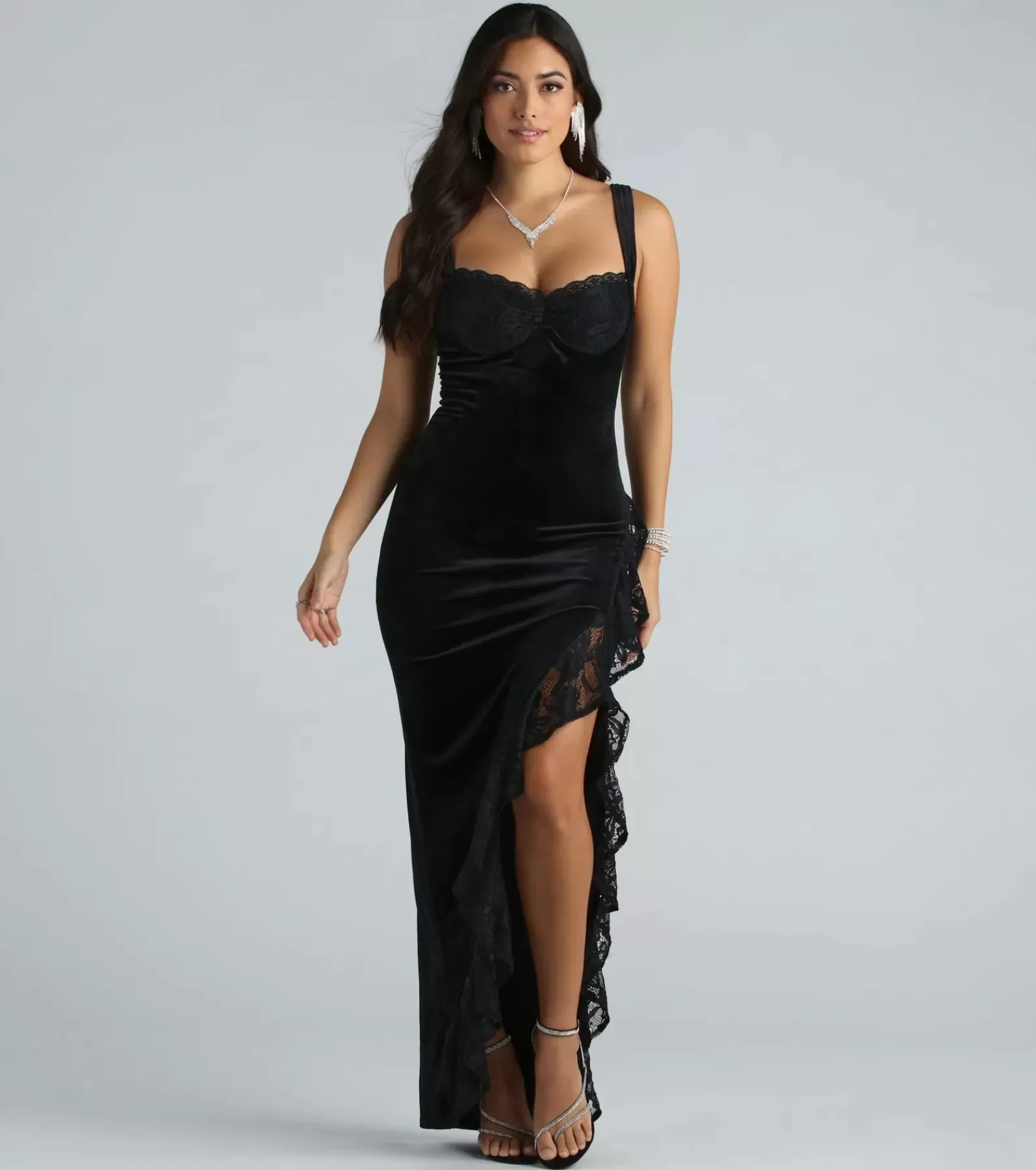 Windsor Black Bridesmaid Dresses | Velvet Holiday Dresses*Cece Formal Velvet Lace Sweetheart Long Dress