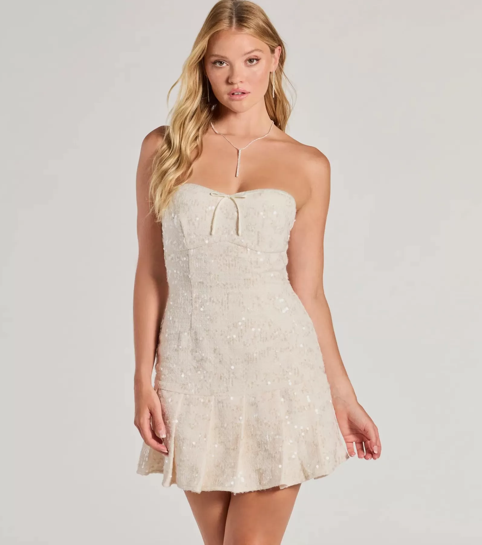 Windsor Bridal Reception Dresses | Rehearsal*Charming Radiance Drop Waist Sequin Mini Dress