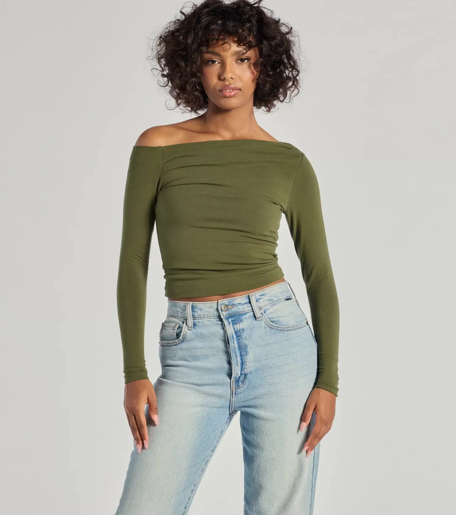 Windsor Basic Tops | Off The Shoulder Tops*Chic Detail Off-Shoulder Long Sleeve Top