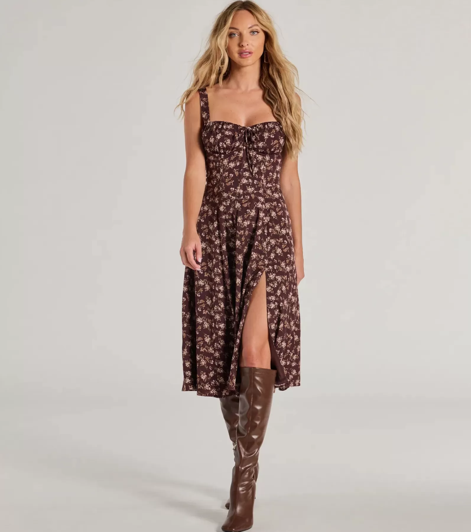 Windsor Midi Dresses | Casual Dresses*Chic Fall Vibe Ditsy Floral Corset Midi Dress