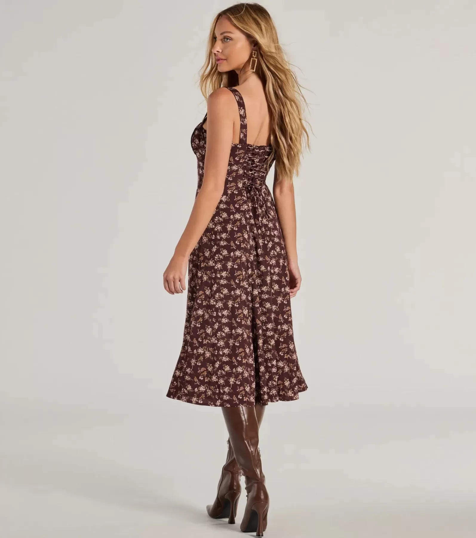 Windsor Midi Dresses | Casual Dresses*Chic Fall Vibe Ditsy Floral Corset Midi Dress