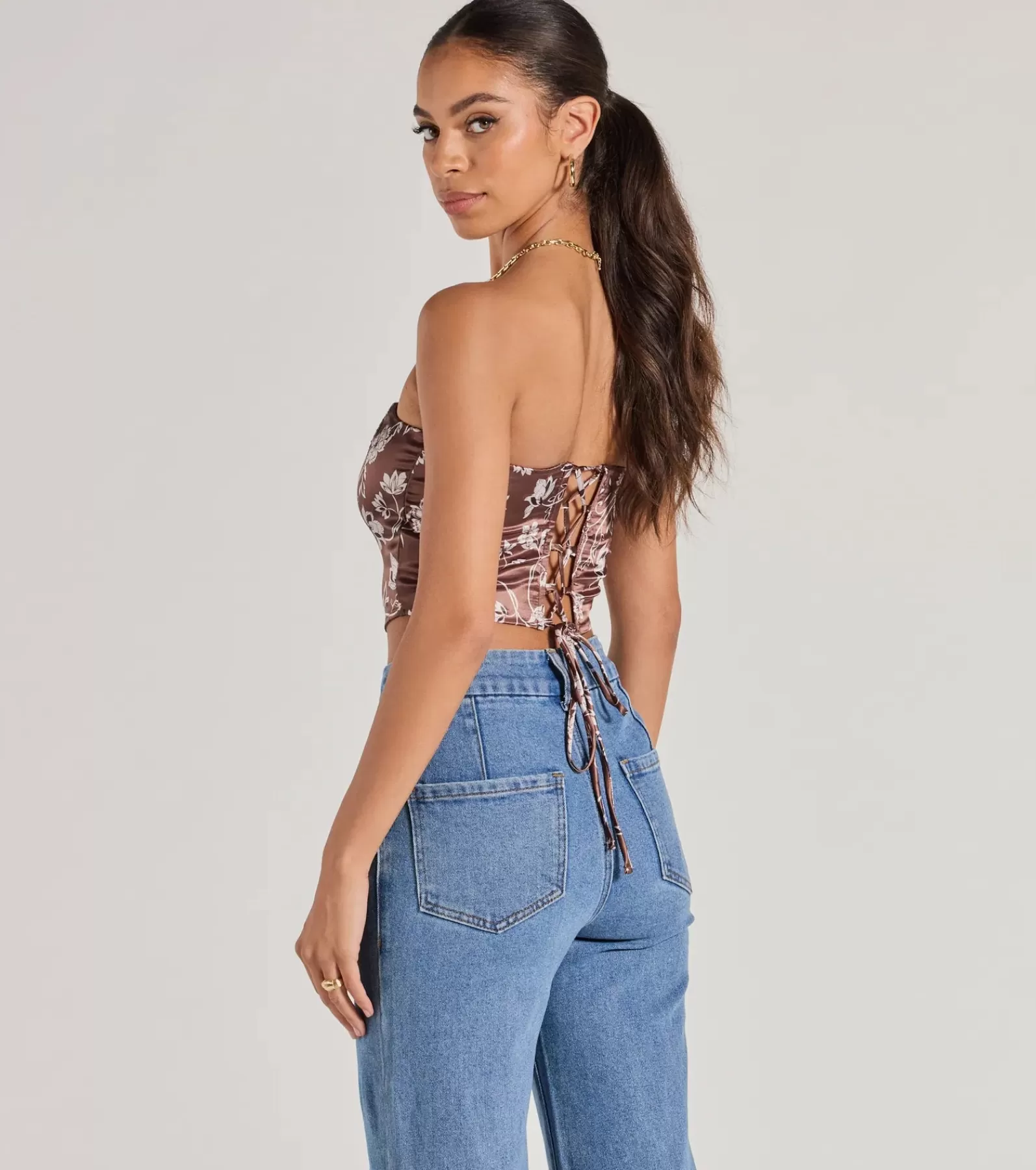 Windsor Going-Out Tops | Corset & Bustier Tops*Chic Sheen Floral Satin Strapless Corset Top