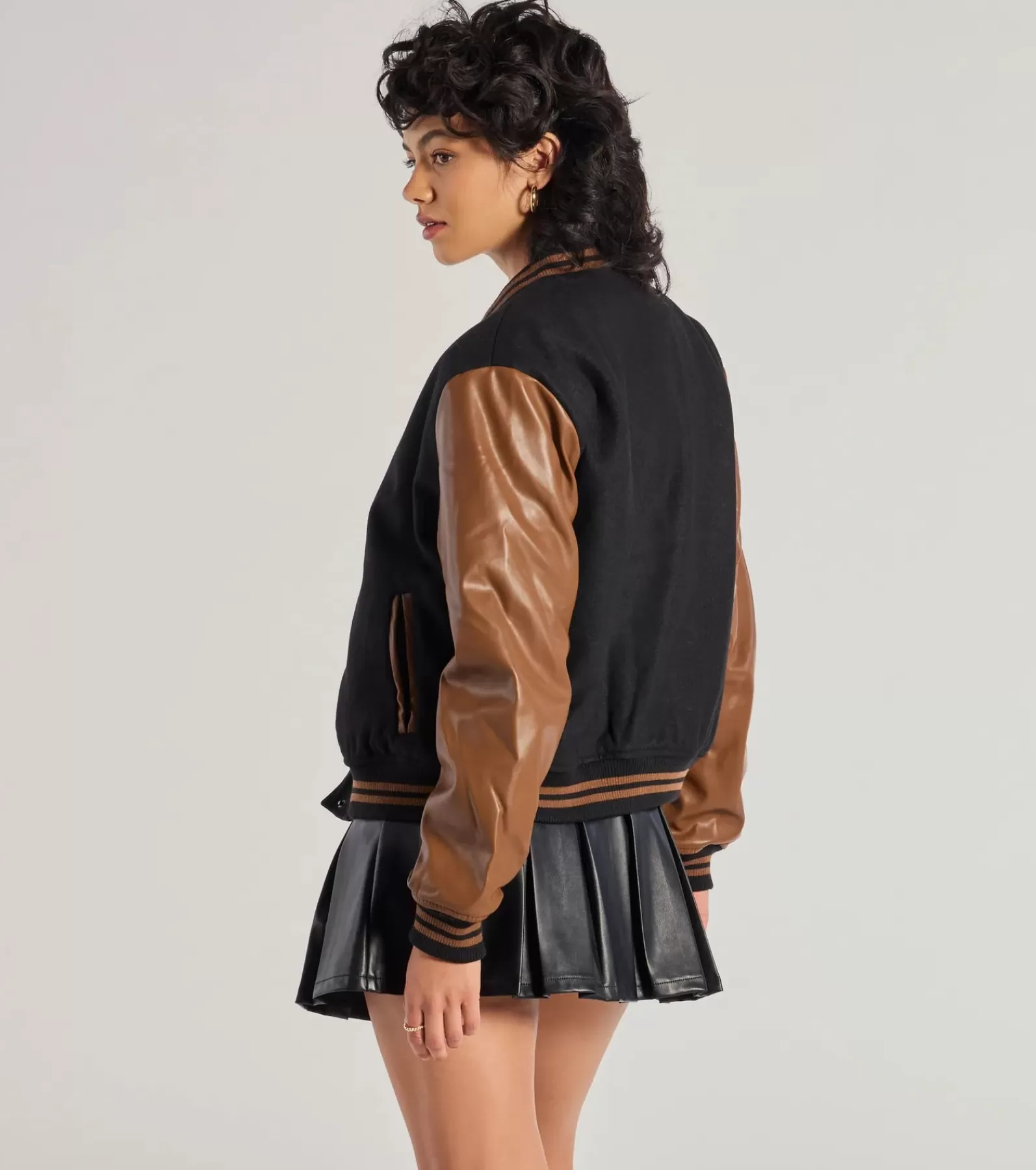 Windsor Moto & Faux Leather*Chic Spirit Faux Wool Varsity Jacket