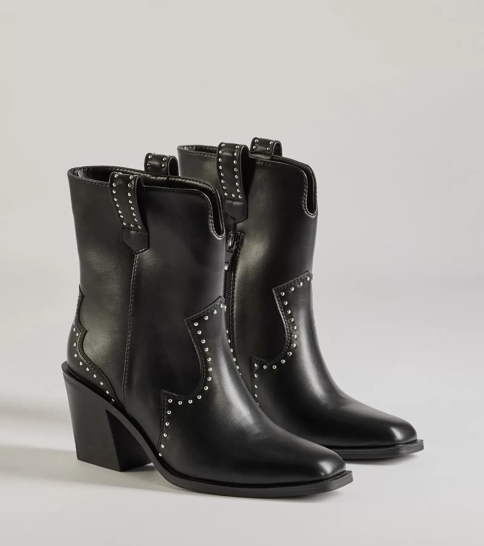Windsor Boots & Booties*Chic Western Studded Faux Leather Booties