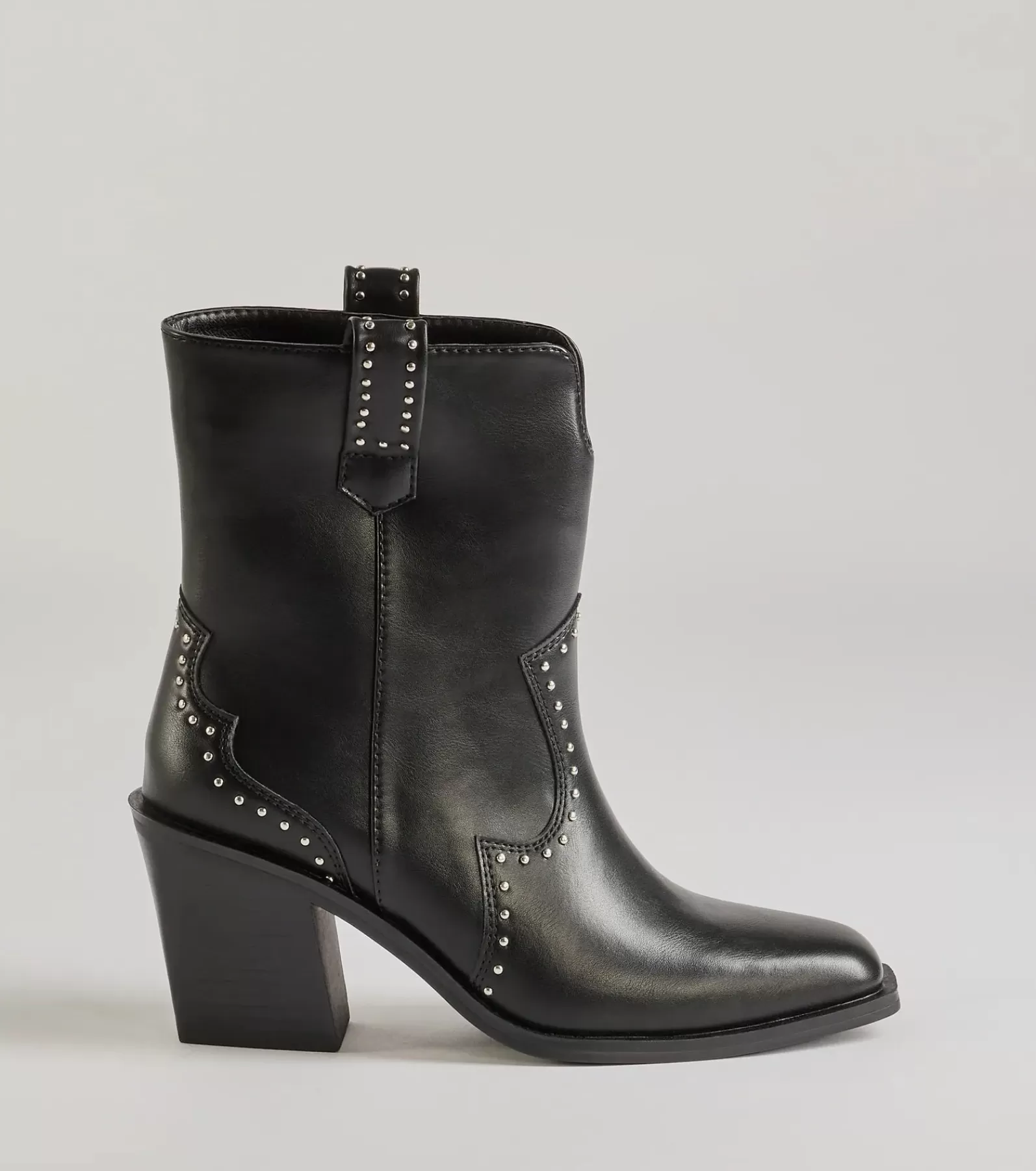 Windsor Boots & Booties*Chic Western Studded Faux Leather Booties