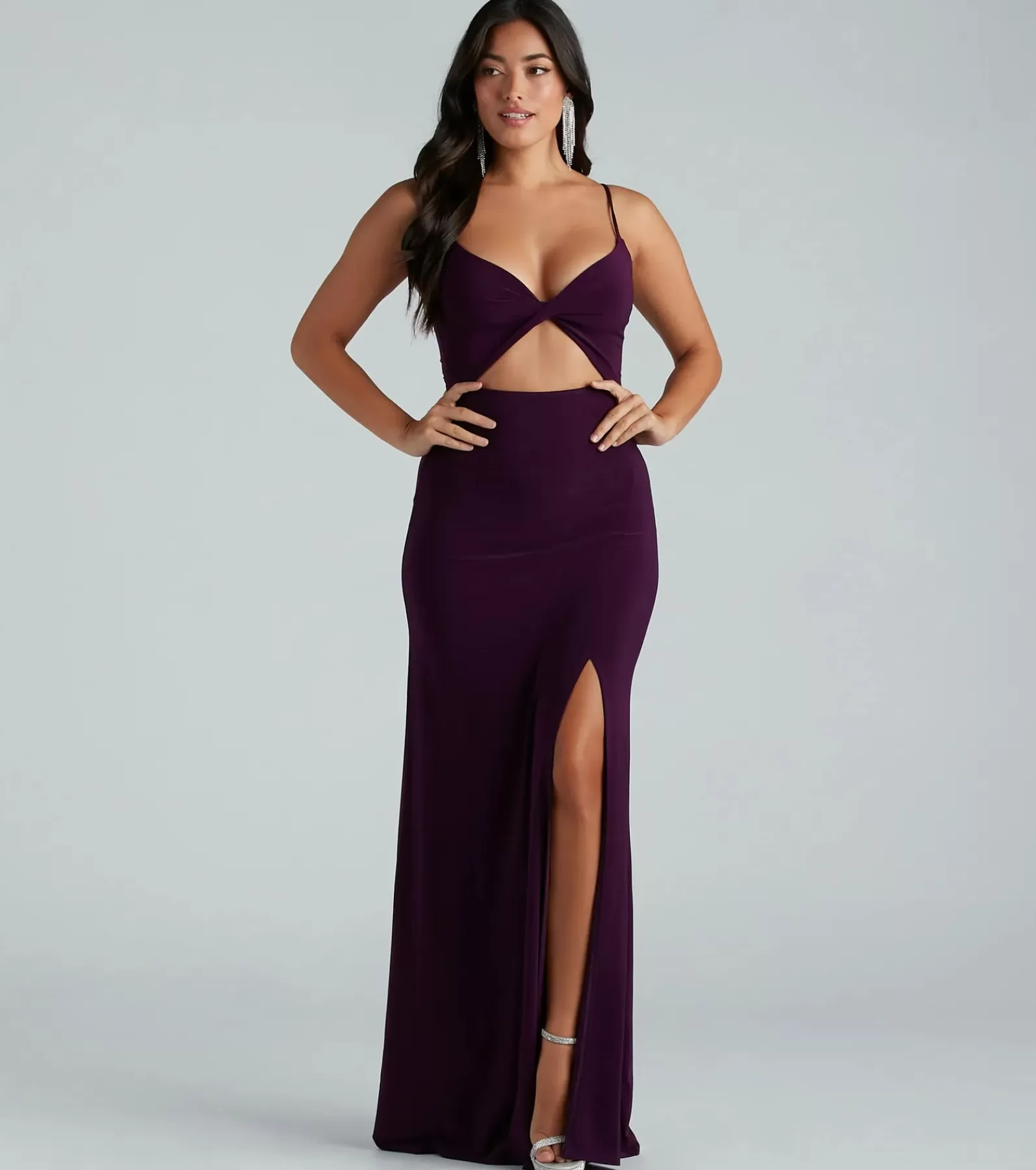 Windsor Purple Bridesmaid Dresses*Cindy Formal V-Neck Cutout A-Line Long Dress