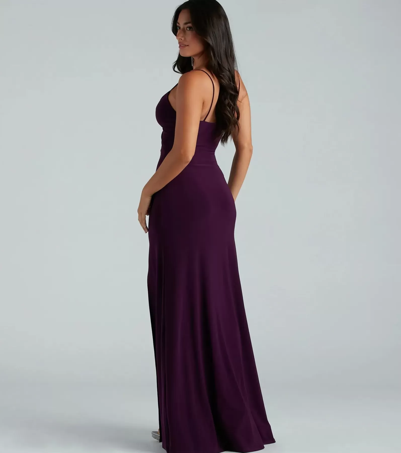 Windsor Purple Bridesmaid Dresses*Cindy Formal V-Neck Cutout A-Line Long Dress