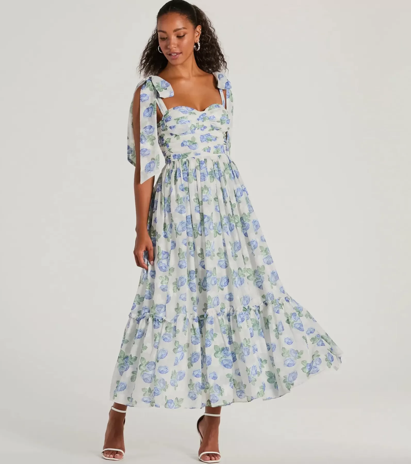 Windsor Bridal Shower | Country Wedding Guest Dresses*Clara Sweetheart Floral Chiffon Midi Formal Dress